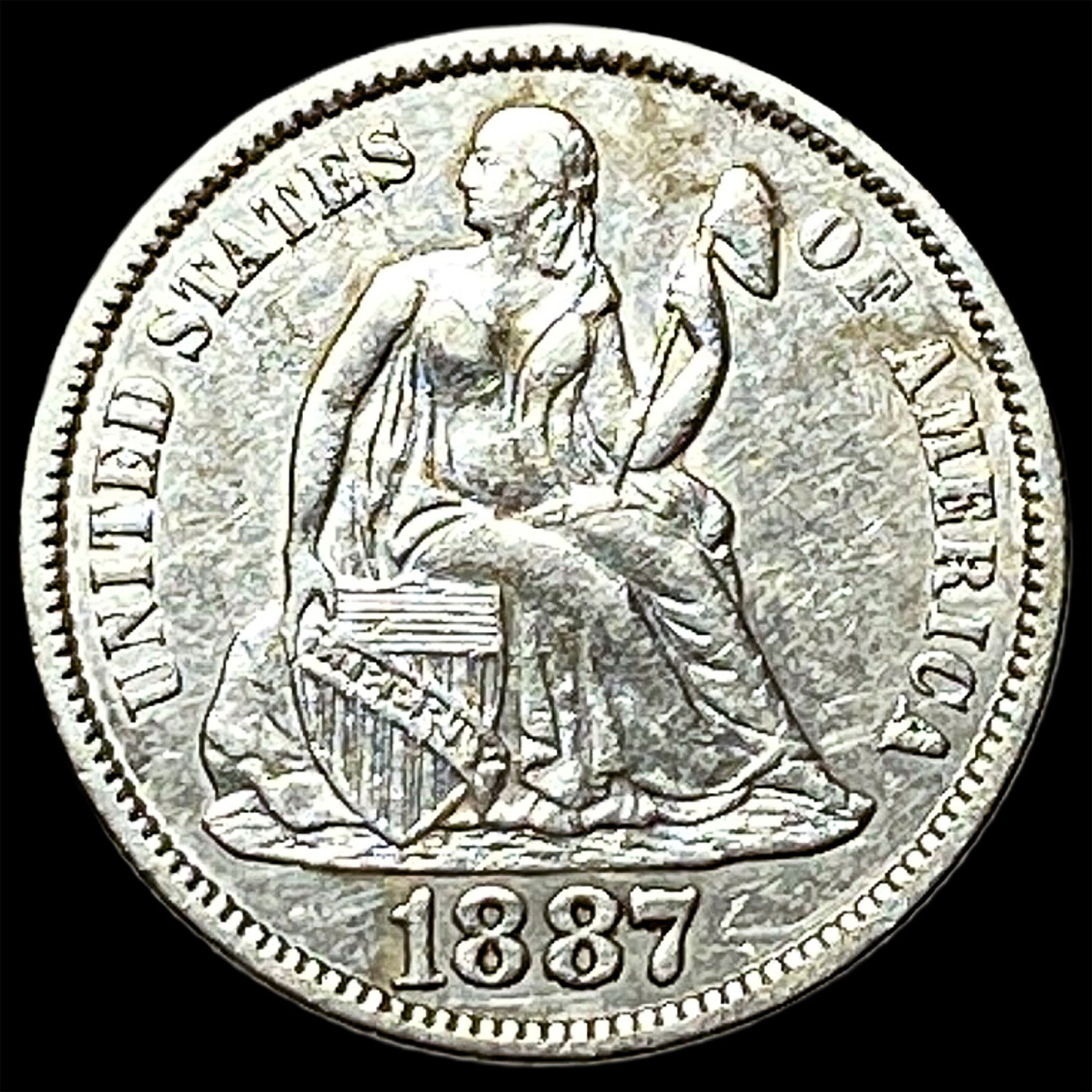 1887-S Silver Seated Liberty Dime CLOSELY UNCIRCULATED: 1887-S Silver Seated Liberty Dime CLOSELY UNCIRCULATED