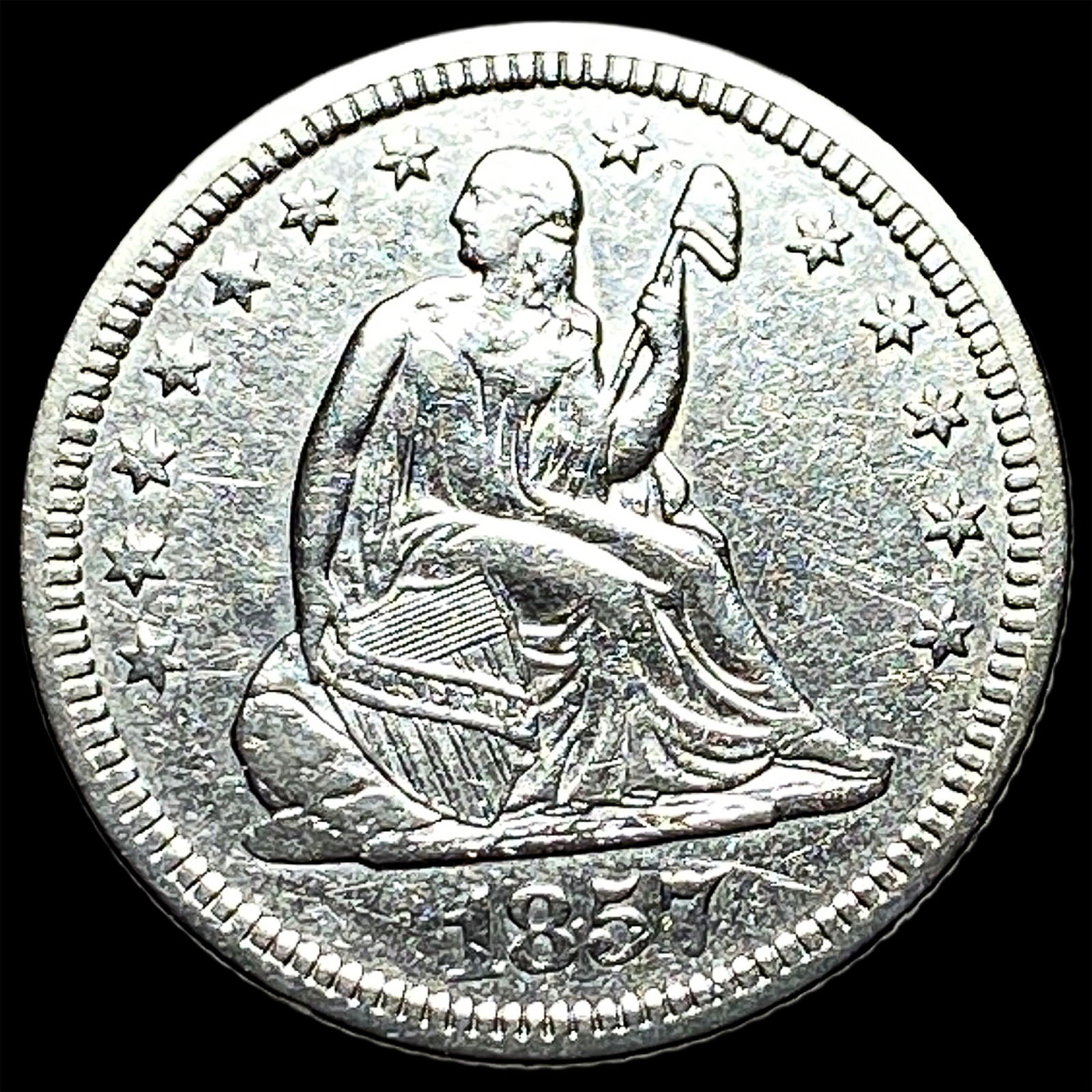 1857-O Silver Seated Liberty Quarter NEARLY UNCIRCULATED: 1857-O Silver Seated Liberty Quarter NEARLY UNCIRCULATED