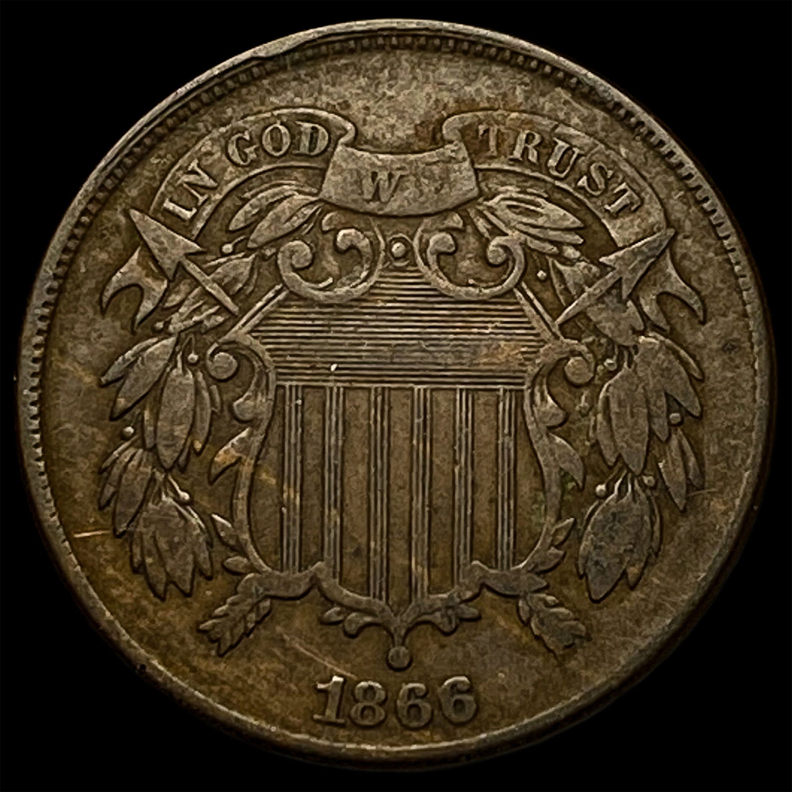 1866 Copper 2 Cents NEARLY UNCIRCULATED: 1866 Copper 2 Cents NEARLY UNCIRCULATED