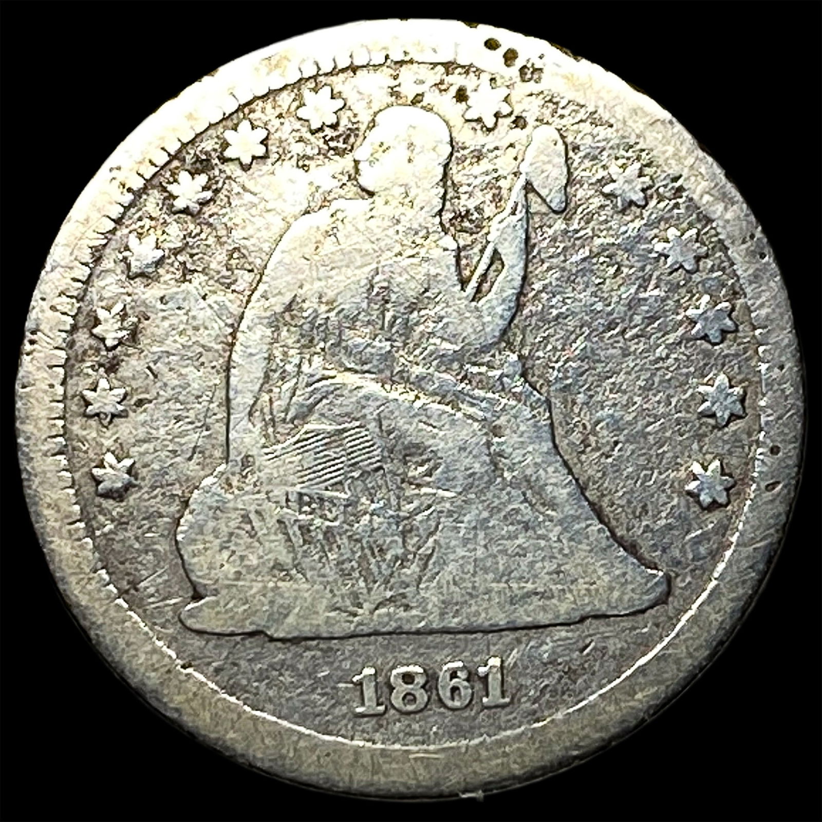 1861 Silver Seated Liberty Quarter NICELY CIRCULATED (1 of 2)