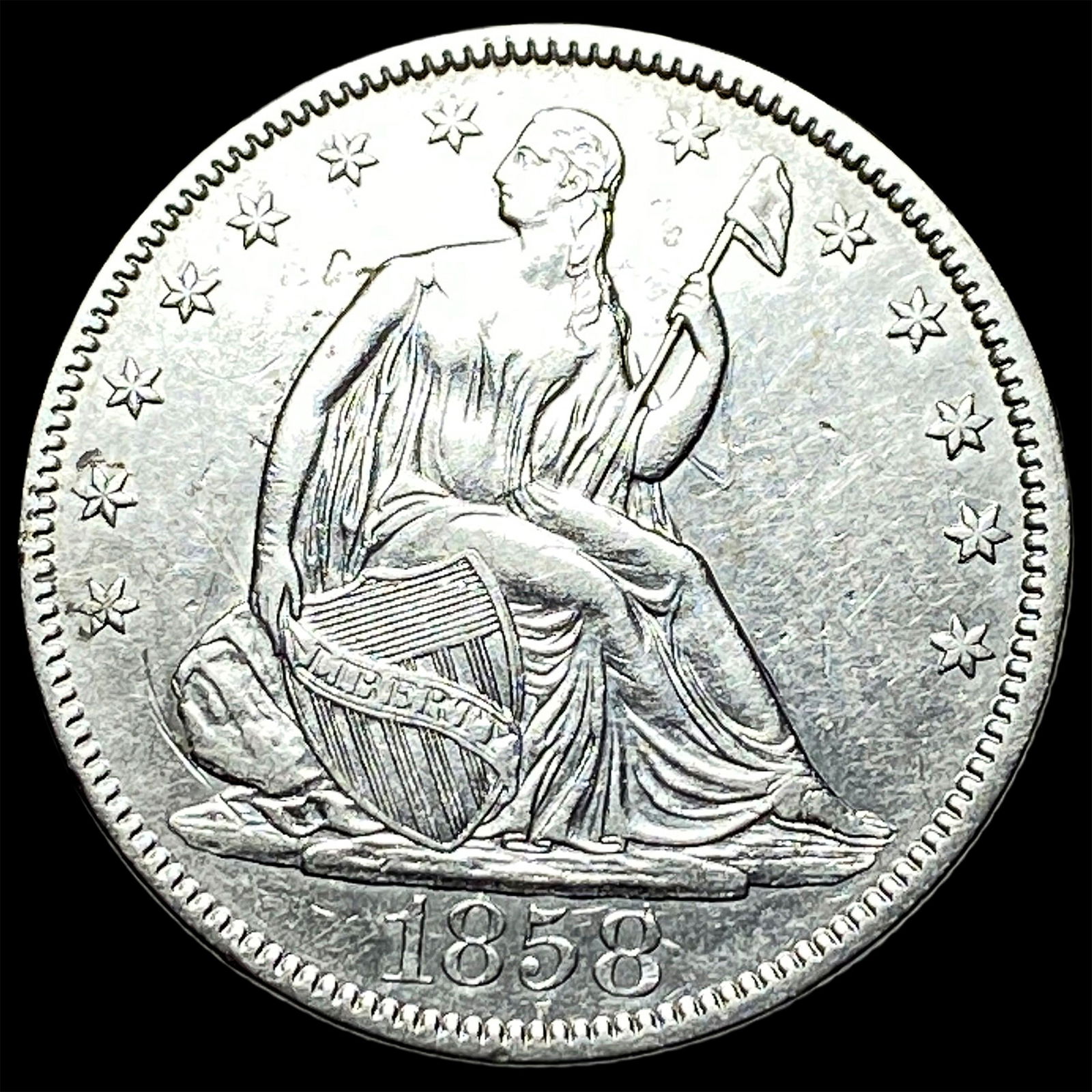 1858 Seated Liberty Half Dollar NEARLY UNCIRCULATED: 1858 Seated Liberty Half Dollar NEARLY UNCIRCULATED
