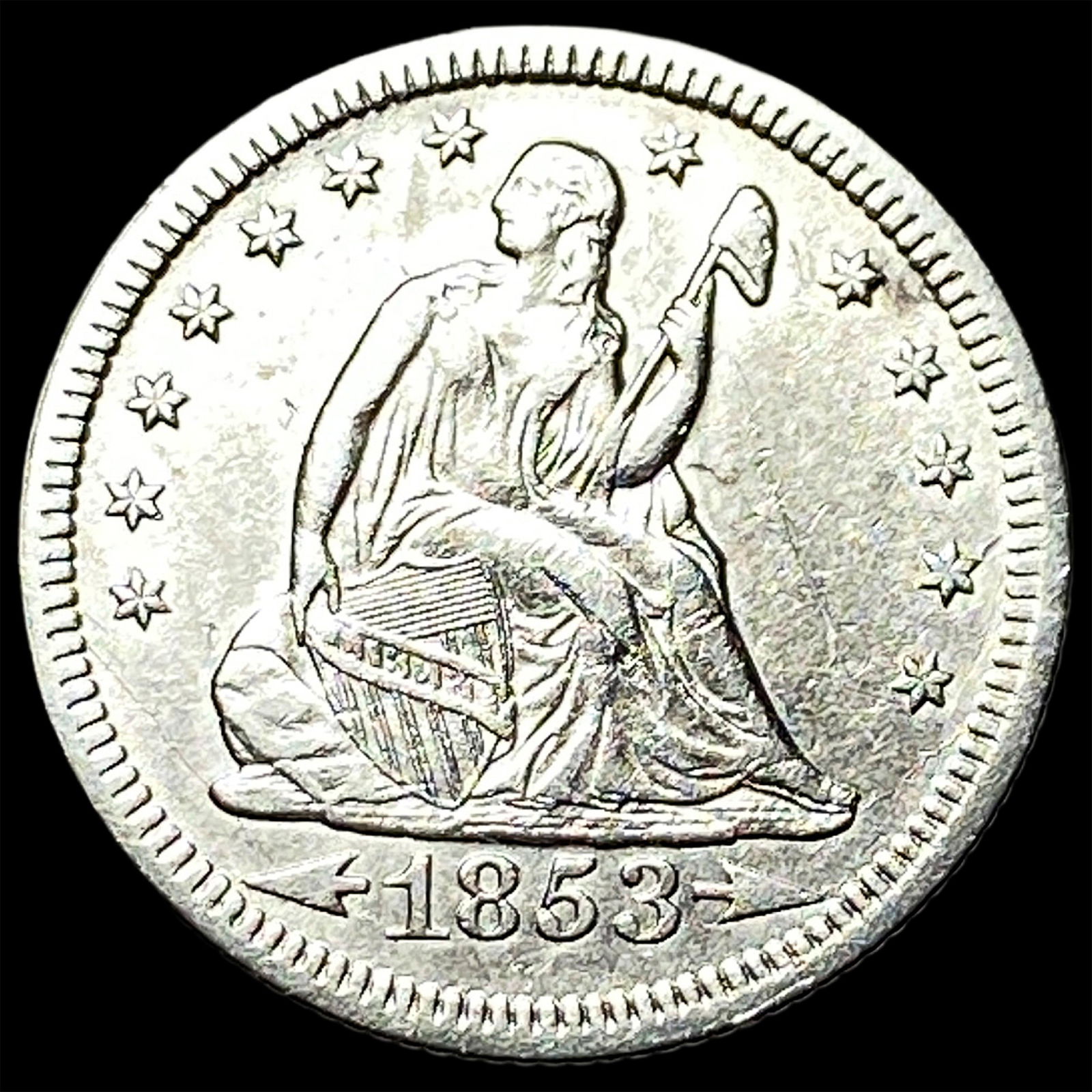 1853 Arrows/Rays Seated Liberty Quarter CLOSELY UNCIRCULATED: 1853 Arrows/Rays Seated Liberty Quarter CLOSELY UNCIRCULATED