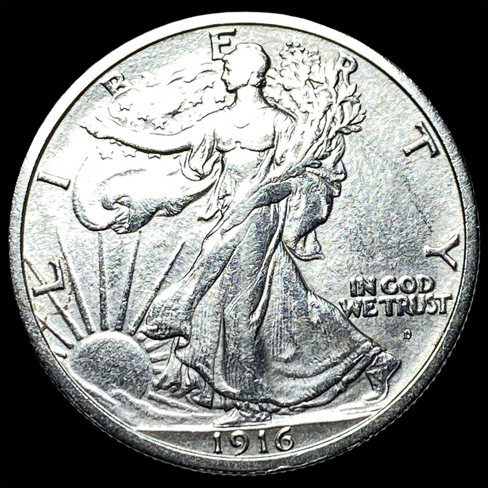 1916-D Silver Half Dollar Walking Liberty CLOSELY UNCIRCULATED: 1916-D Silver Half Dollar Walking Liberty CLOSELY UNCIRCULATED