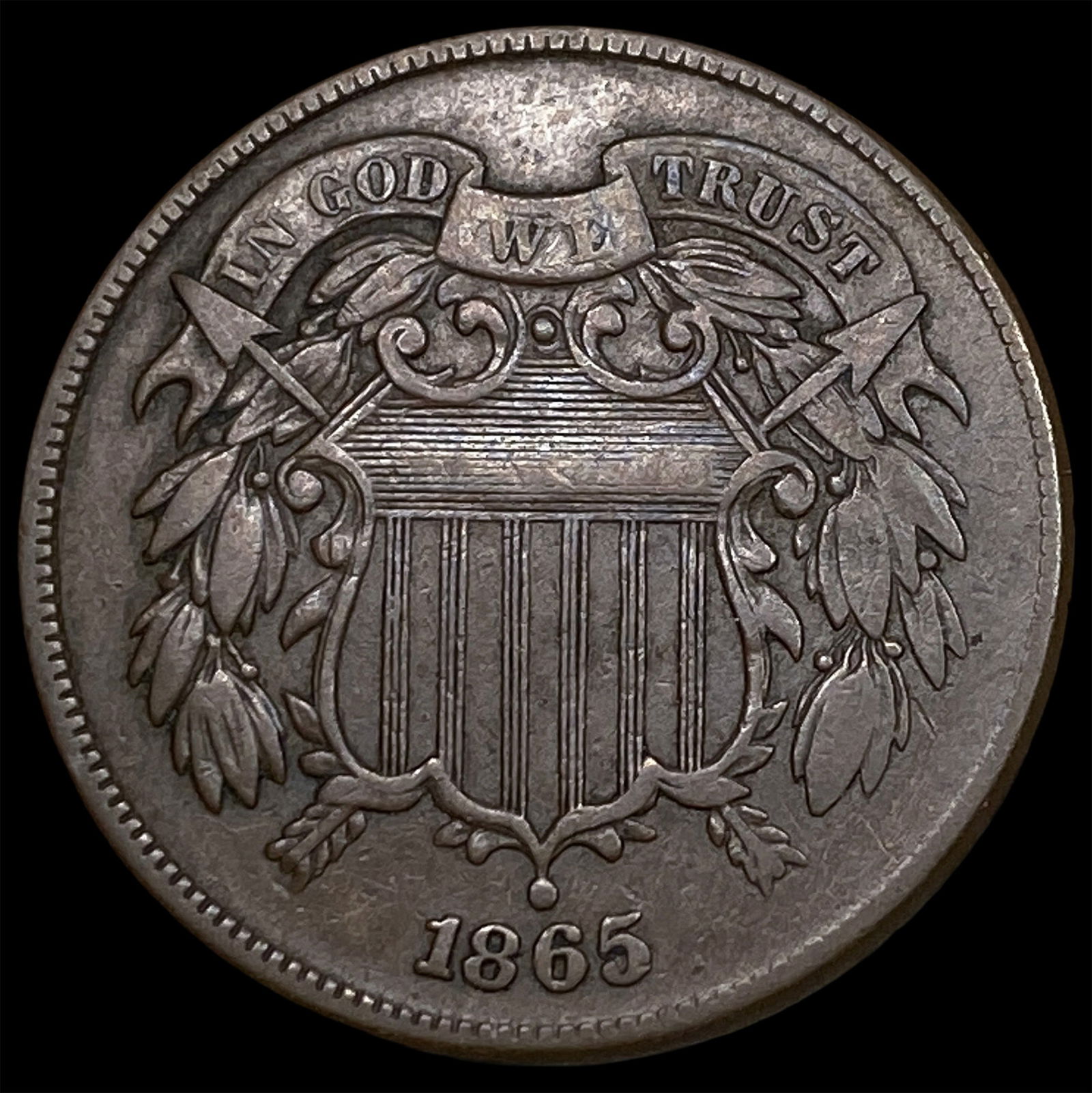 1865 Fancy 5 Two-Cent Piece LIGHTLY CIRCULATED: 1865 Fancy 5 Two-Cent Piece LIGHTLY CIRCULATED