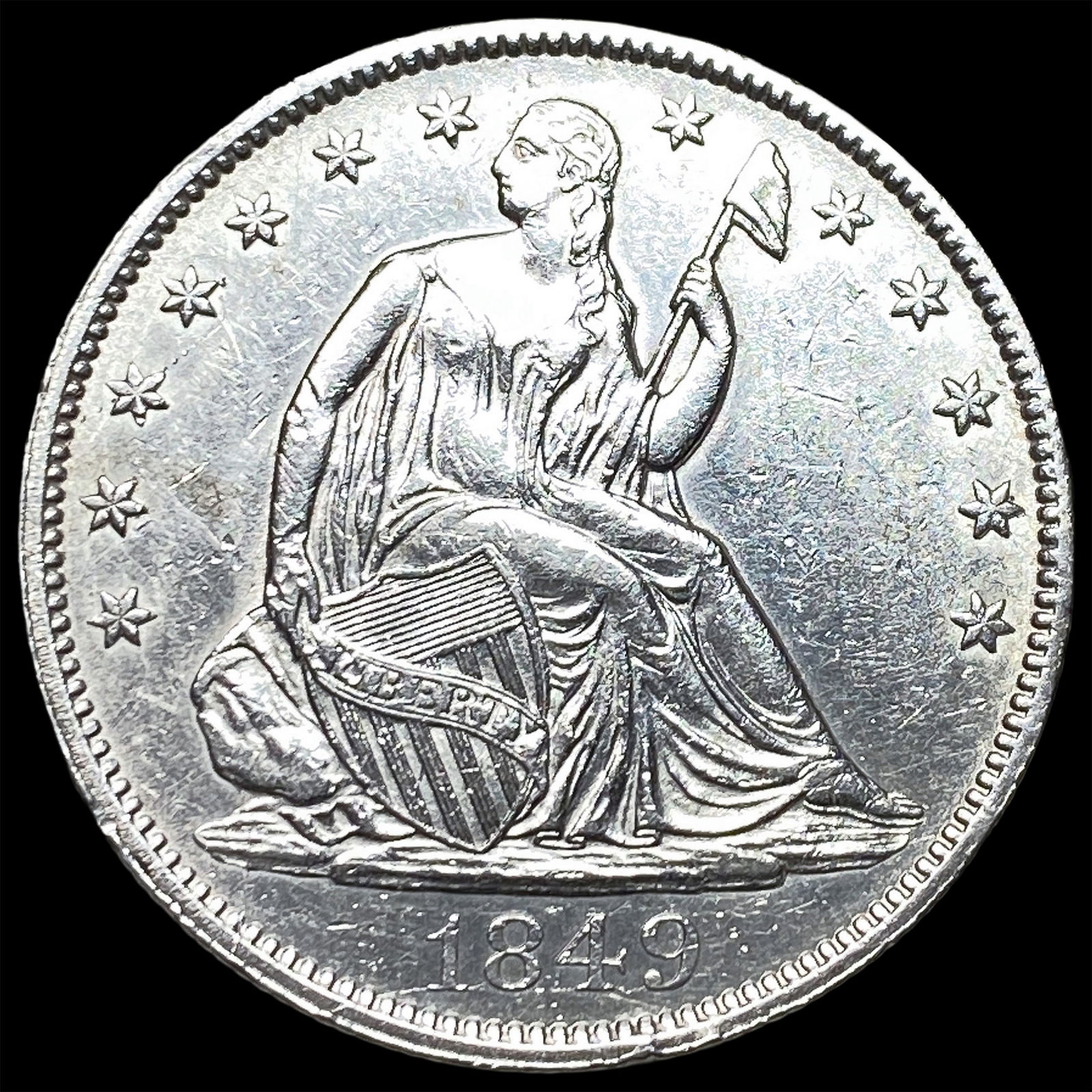 1849 Silver Half Dollar (Seated Liberty) CLOSELY UNCIRCULATED: 1849 Silver Half Dollar (Seated Liberty) CLOSELY UNCIRCULATED