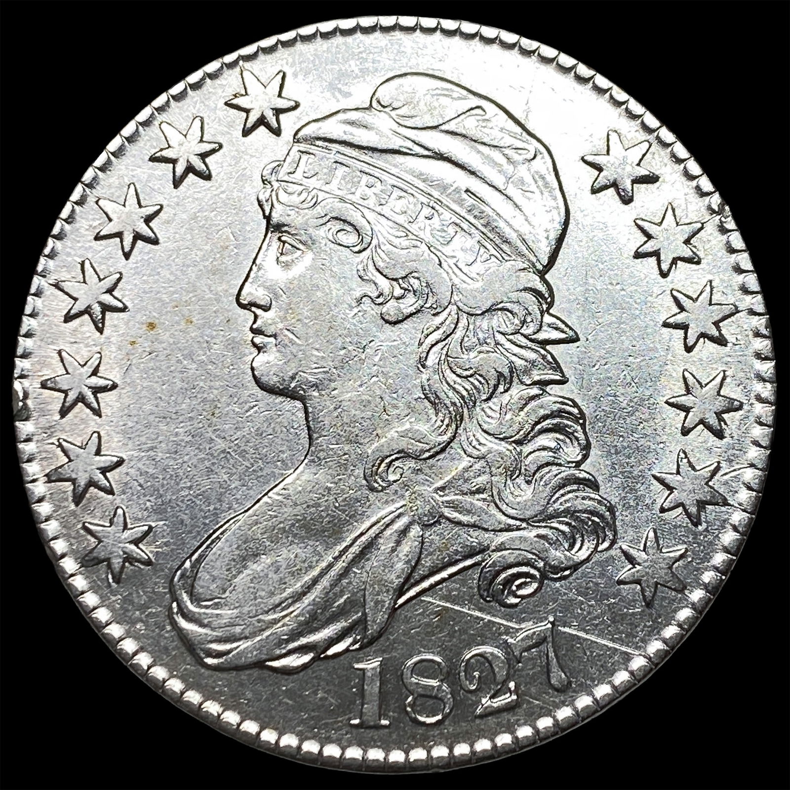 1827 Sq. Base 2 Capped Bust Half Dollar CLOSELY UNCIRCULATED: 1827 Sq. Base 2 Capped Bust Half Dollar CLOSELY UNCIRCULATED