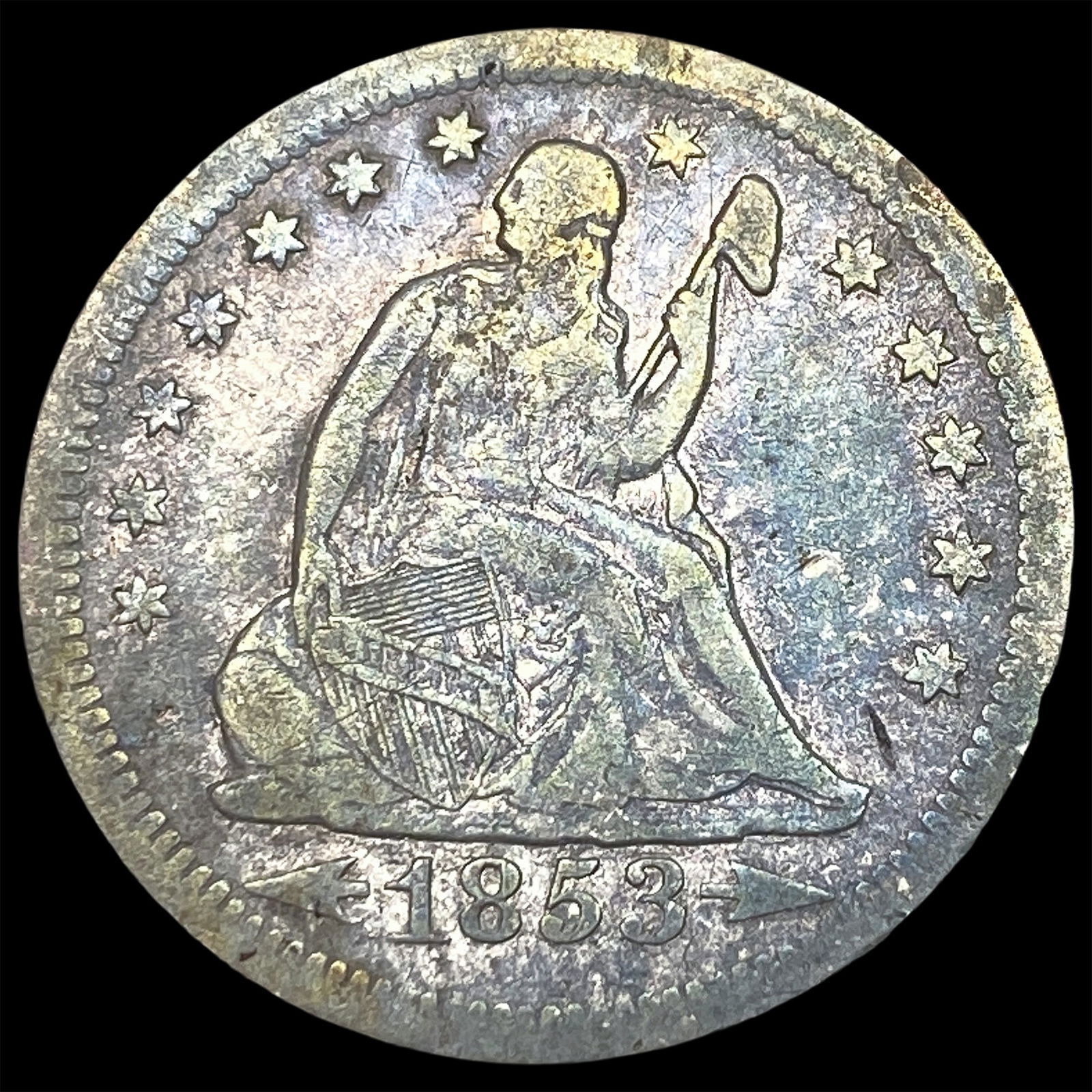 1853-O Arrows/Rays Silver Seated Liberty Quarter LIGHTLY CIRCULATED: 1853-O Arrows/Rays Silver Seated Liberty Quarter LIGHTLY CIRCULATED