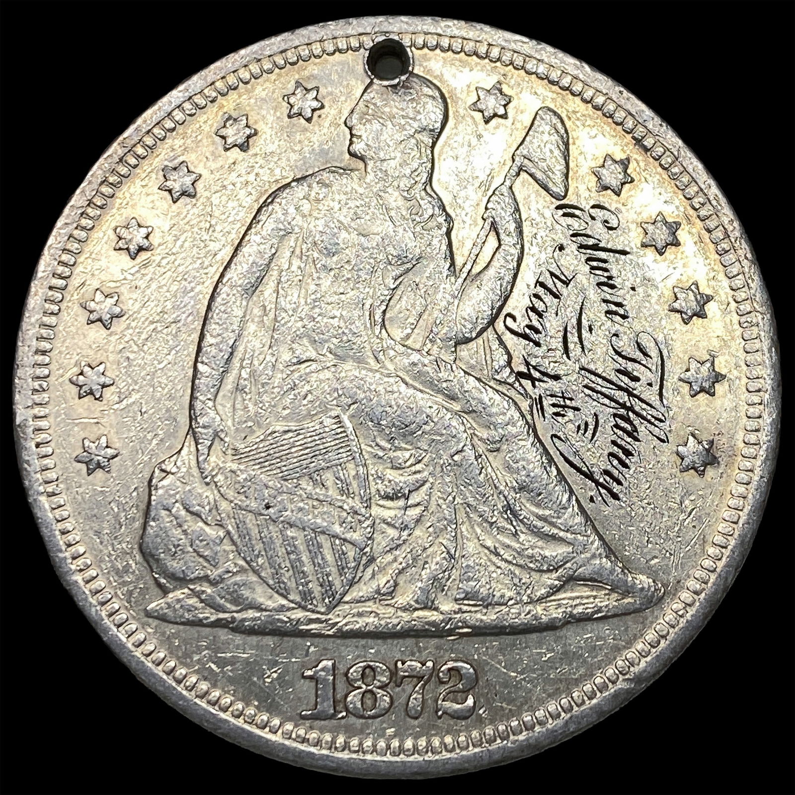 1872 Silver Seated Liberty Dollar (holed) HIGH GRADE (1 of 2)