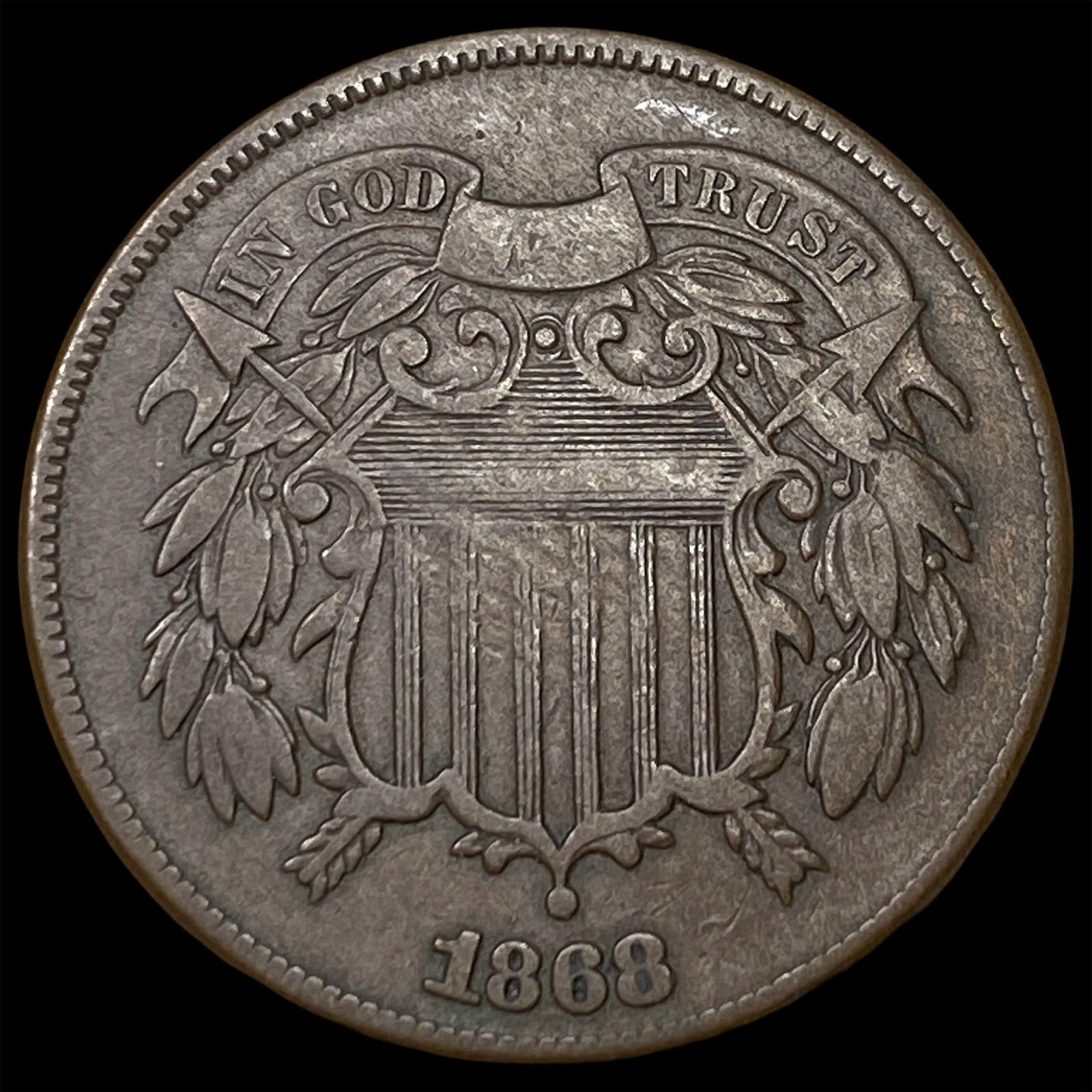 1868 Copper Two-Cent Piece LIGHTLY CIRCULATED (1 of 2)