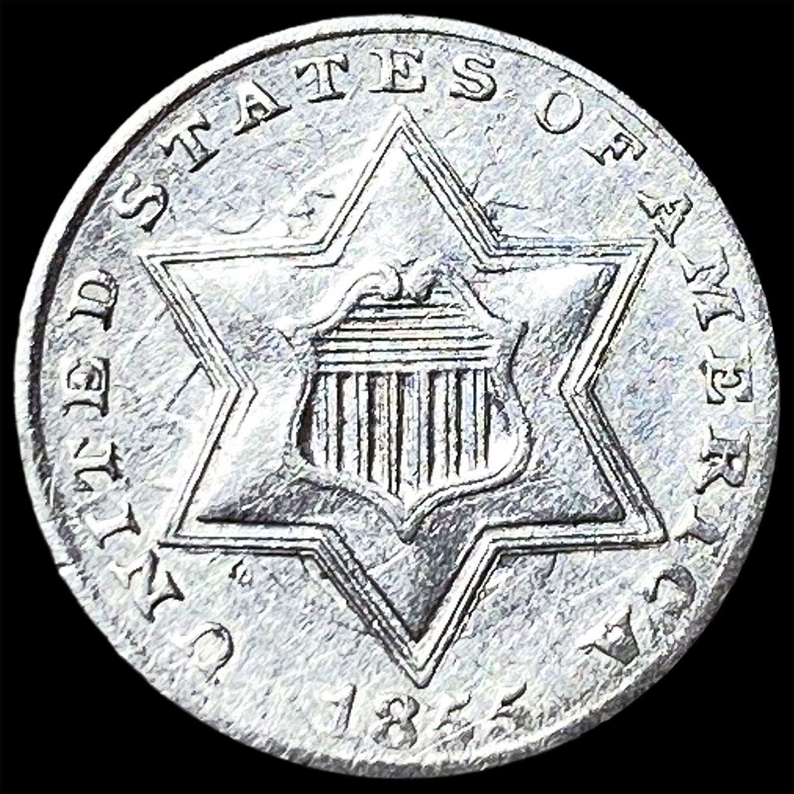 1855 Silver Three-Cent Piece CLOSELY UNCIRCULATED (1 of 2)