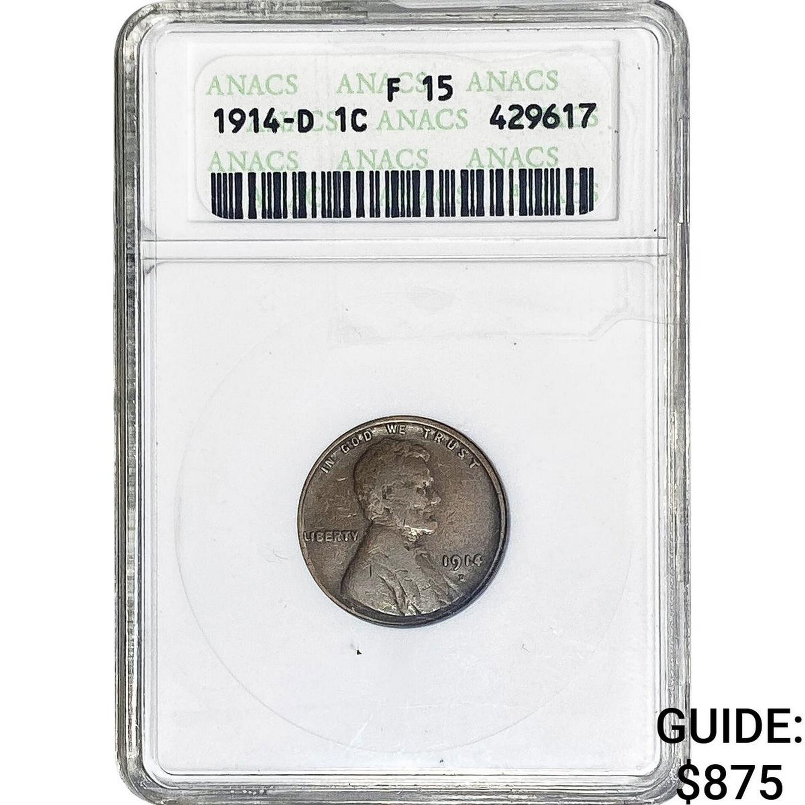 1914-D Wheat Cent ANACS F15: 1914-D Wheat Cent ANACS F15