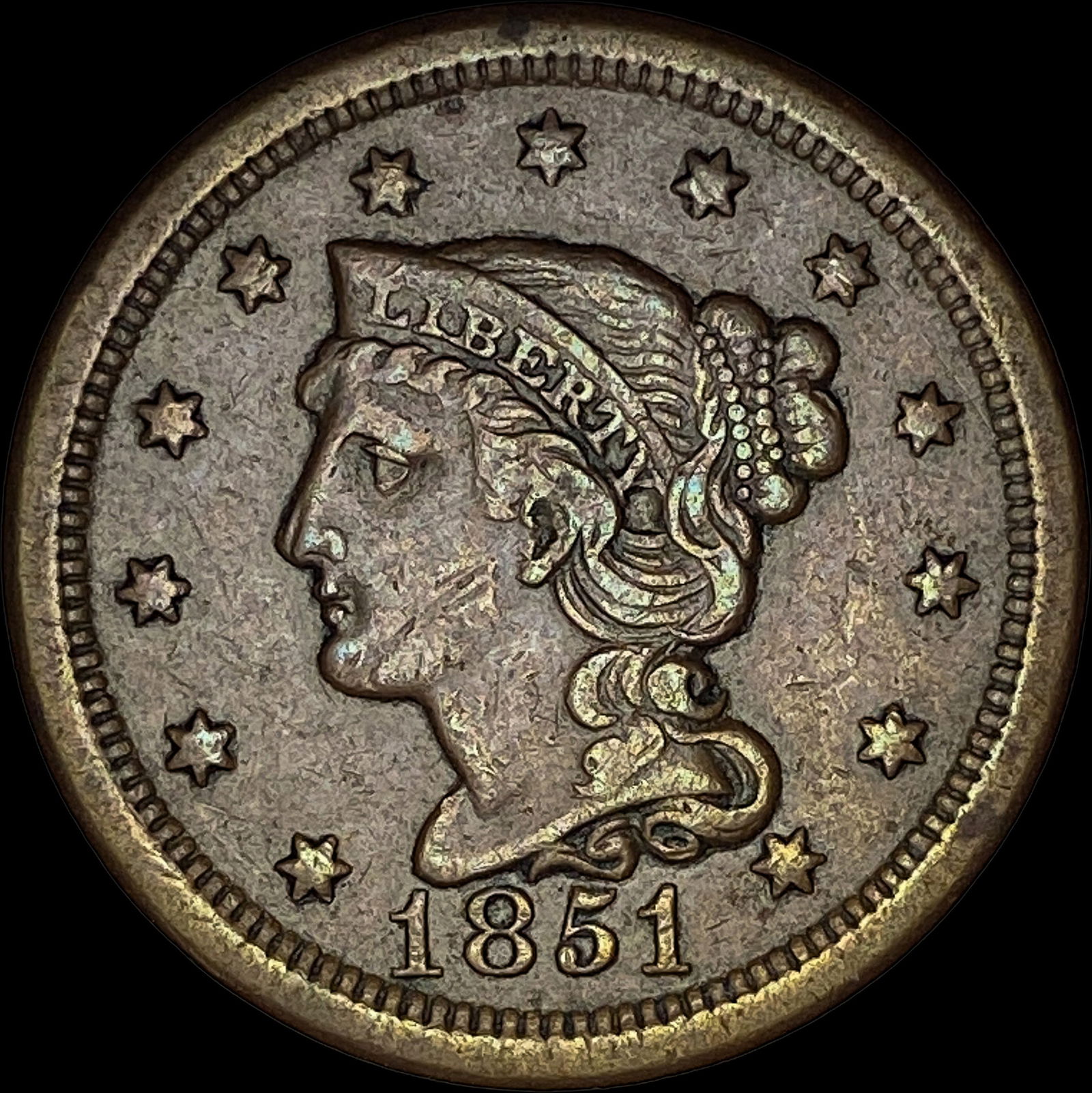 1851 Braided Hair Large Cent NEARLY UNCIRCULATED: 1851 Braided Hair Large Cent NEARLY UNCIRCULATED