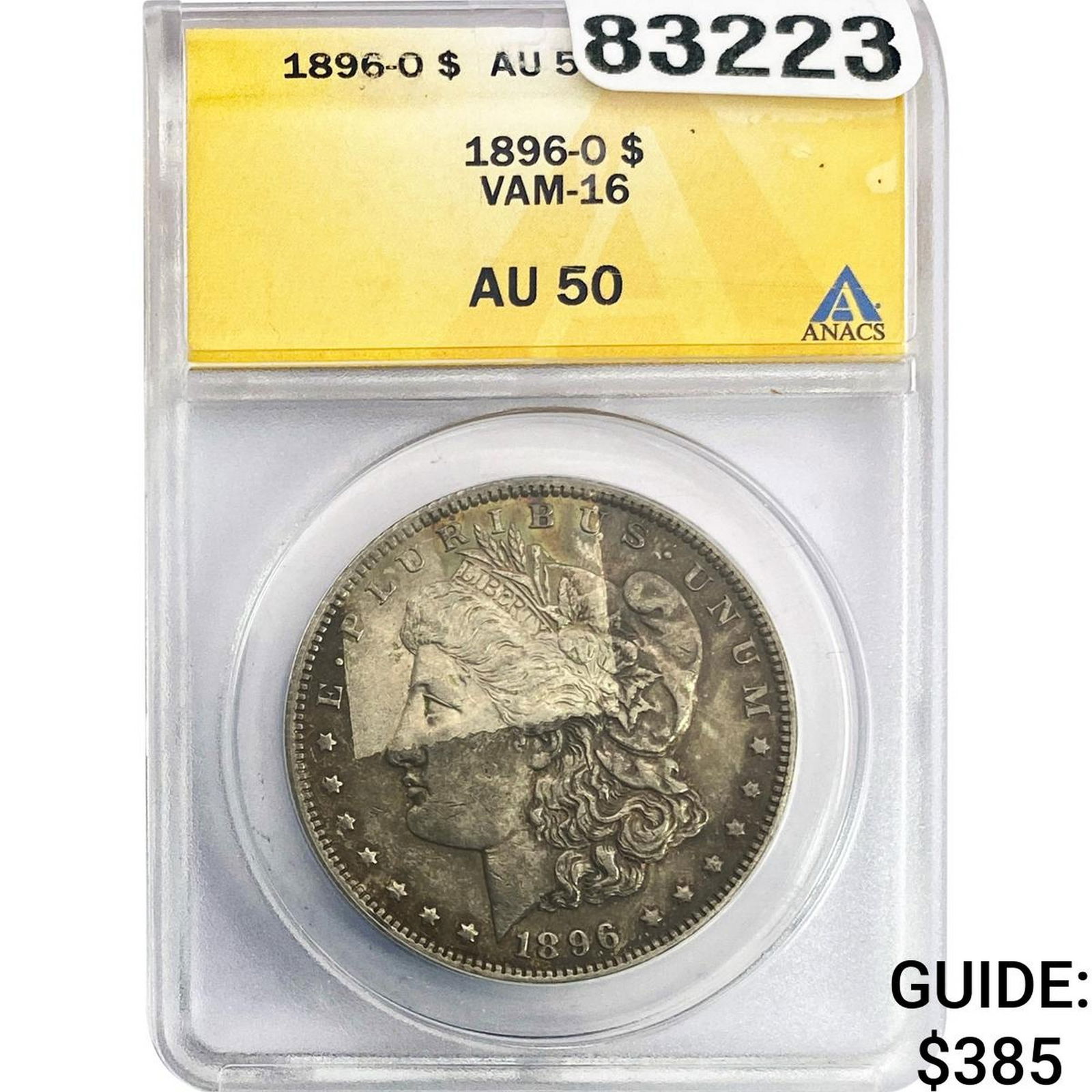 1896-O Morgan Silver Dollar ANACS AU50 VAM-16: 1896-O Morgan Silver Dollar ANACS AU50 VAM-16