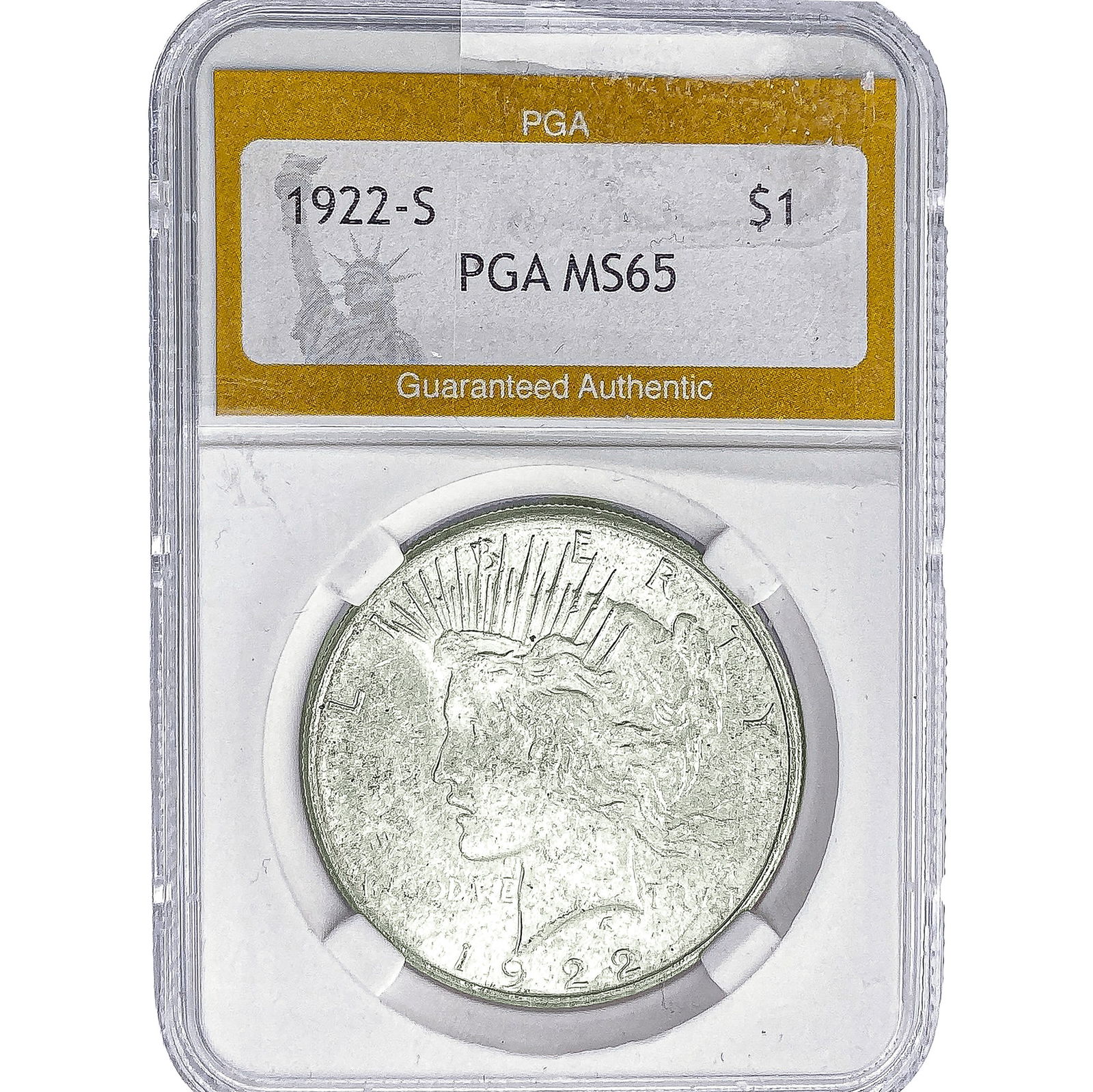 1922-S Silver Peace Dollar PGA MS65: 1922-S Silver Peace Dollar PGA MS65