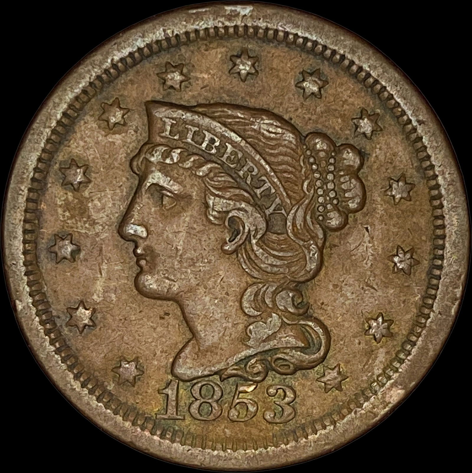 1853 Braided Hair Large Cent NEARLY UNCIRCULATED (1 of 2)