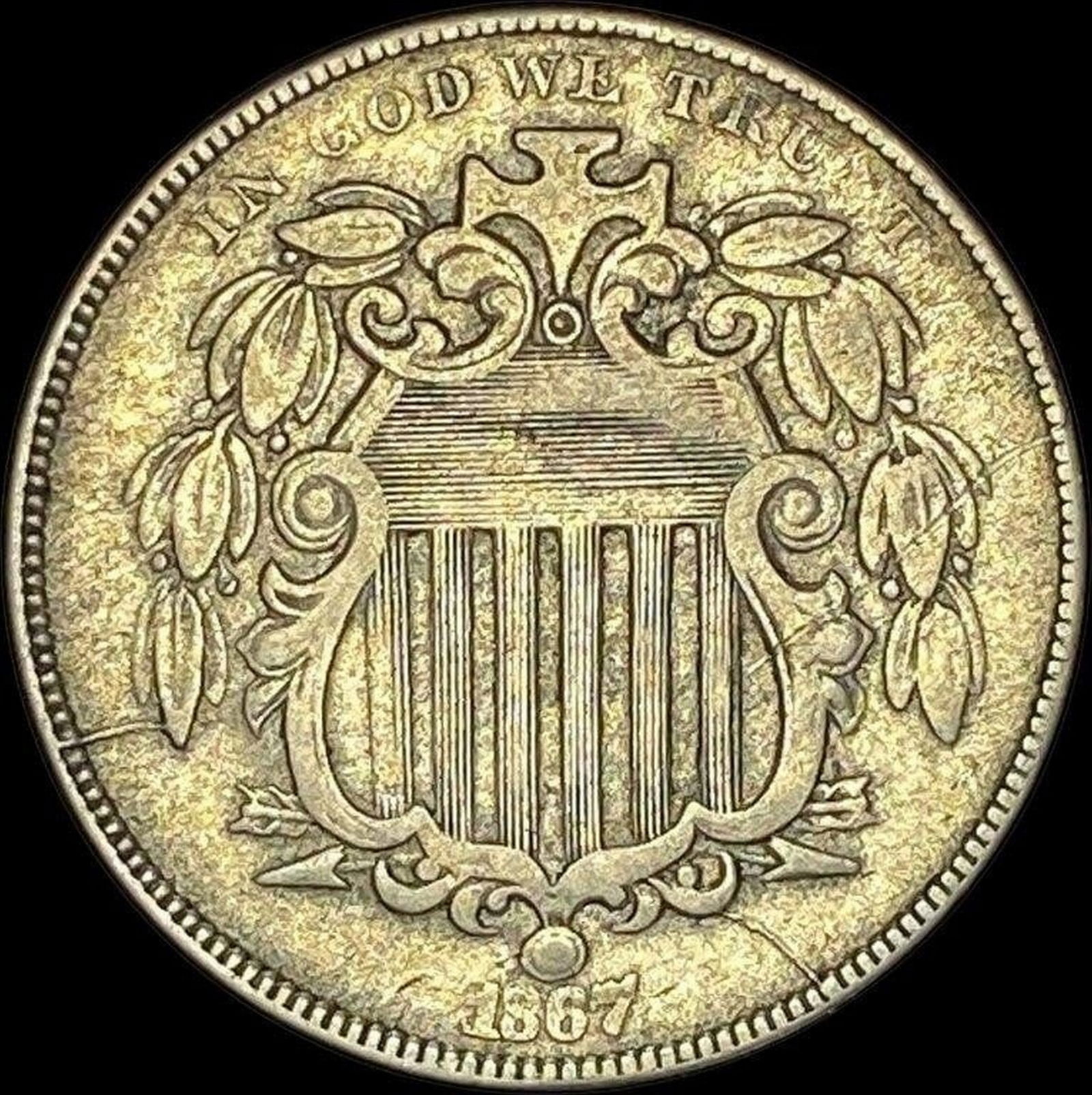 1867 Shield Nickel NEARLY UNCIRCULATED (1 of 2)