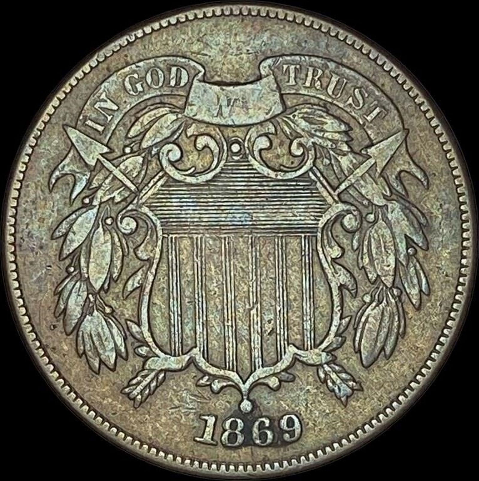 1869 Bronze Two-Cent Piece ABOUT UNCIRCULATED (1 of 2)