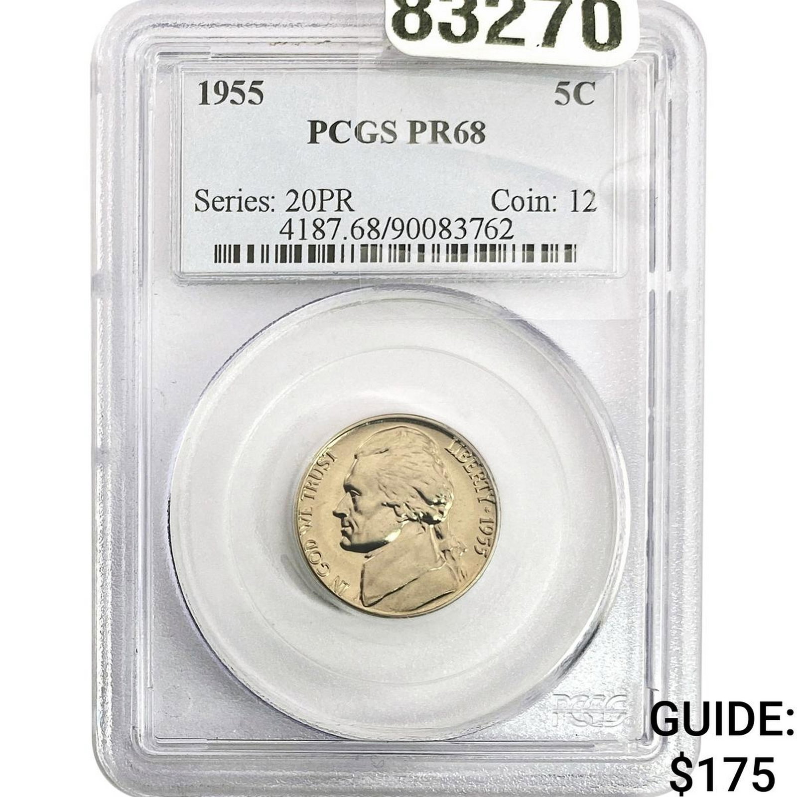 1955 Jefferson Nickel PCGS PR68: 1955 Jefferson Nickel PCGS PR68