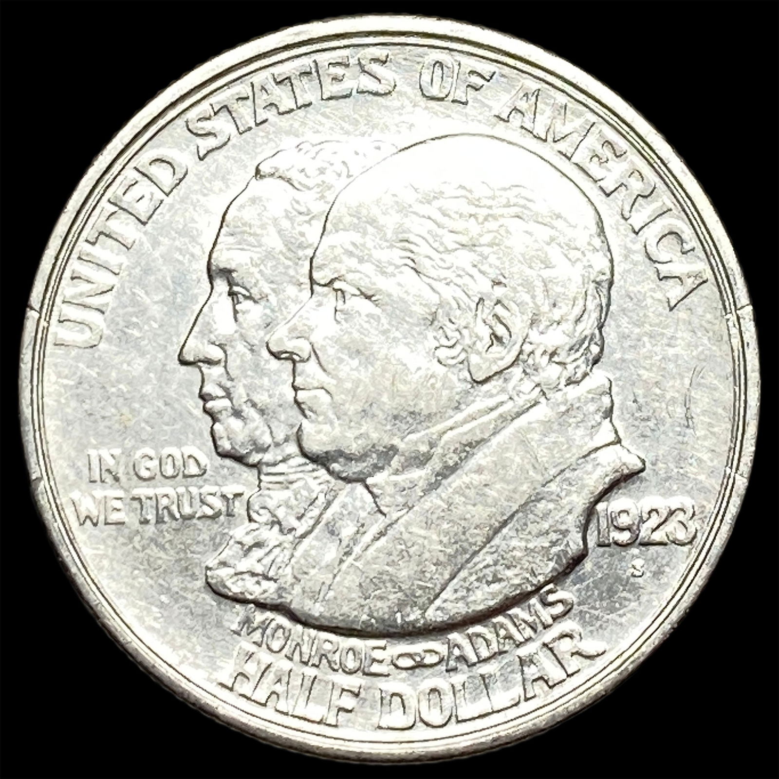 1923-S Silver Monroe Doctrine Half Dollar CLOSELY UNCIRCULATED: 1923-S Silver Monroe Doctrine Half Dollar CLOSELY UNCIRCULATED