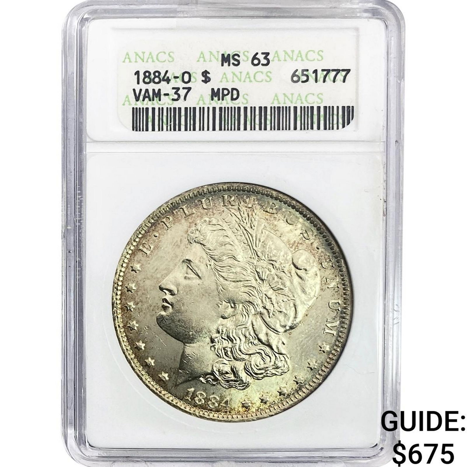 1884-O Morgan Silver Dollar ANACS MS63 VAM-37 MPD: 1884-O Morgan Silver Dollar ANACS MS63 VAM-37 MPD