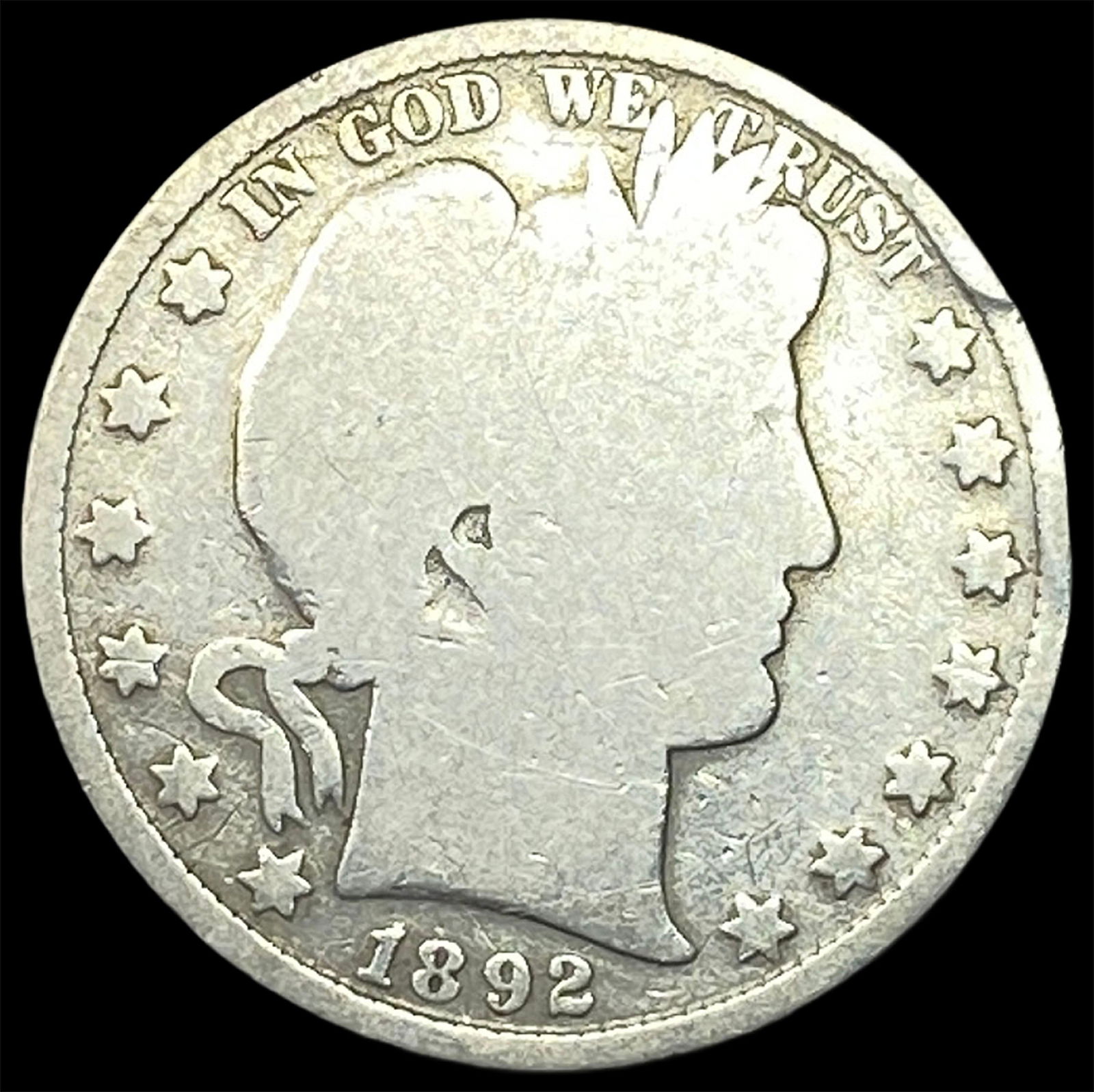 1892 Silver Barber Half Dollar NICELY CIRCULATED: 1892 Silver Barber Half Dollar NICELY CIRCULATED
