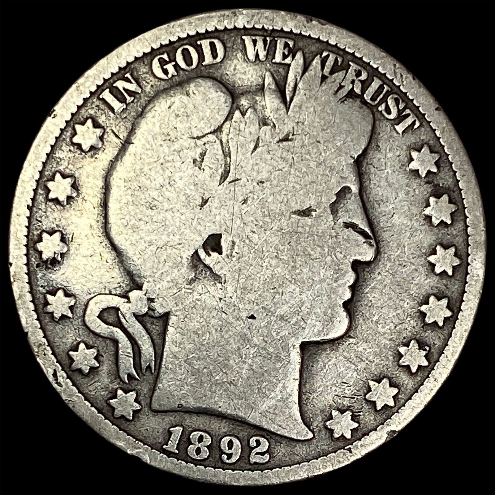 1892 Silver Barber Half Dollar NICELY CIRCULATED: 1892 Silver Barber Half Dollar NICELY CIRCULATED