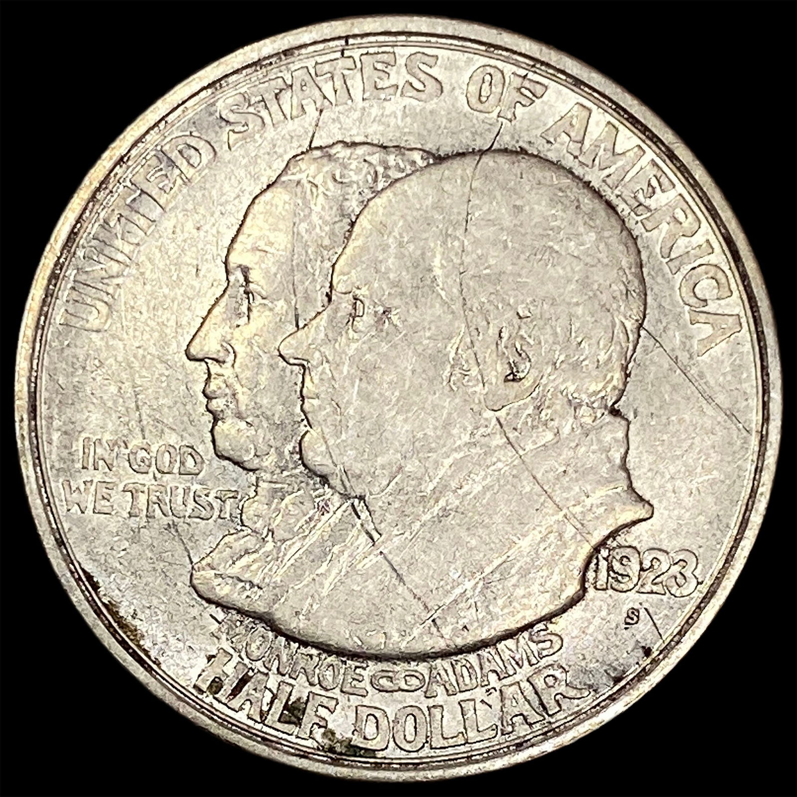 1923-S Silver Monroe Doctrine Half Dollar CLOSELY UNCIRCULATED: 1923-S Silver Monroe Doctrine Half Dollar CLOSELY UNCIRCULATED