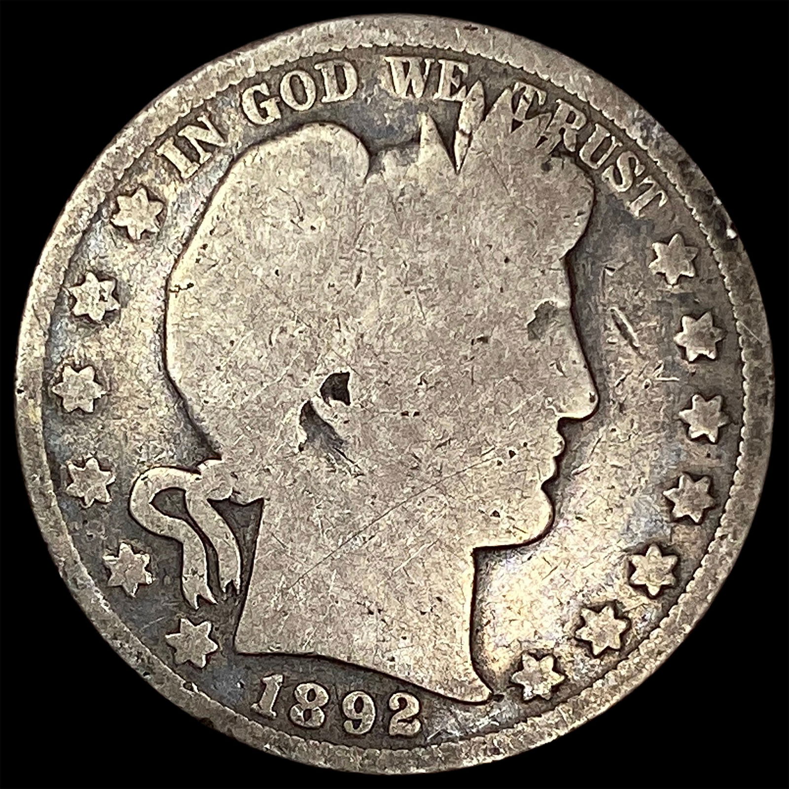 1892 Silver Barber Half Dollar NICELY CIRCULATED: 1892 Silver Barber Half Dollar NICELY CIRCULATED