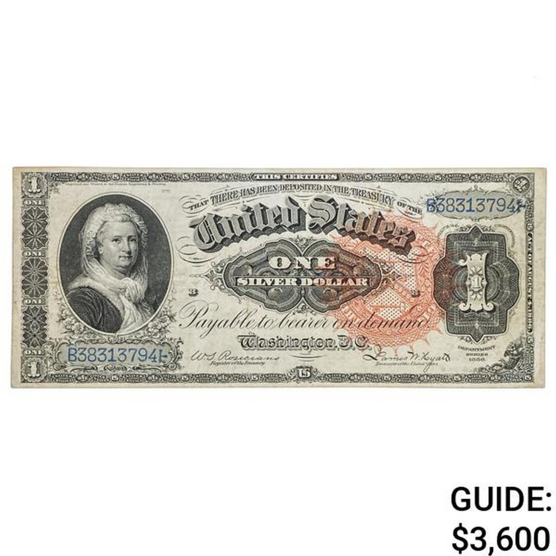 1886 $1 Martha Silver Certificate ABOUT UNC: 1886 $1 Martha Silver Certificate ABOUT UNC