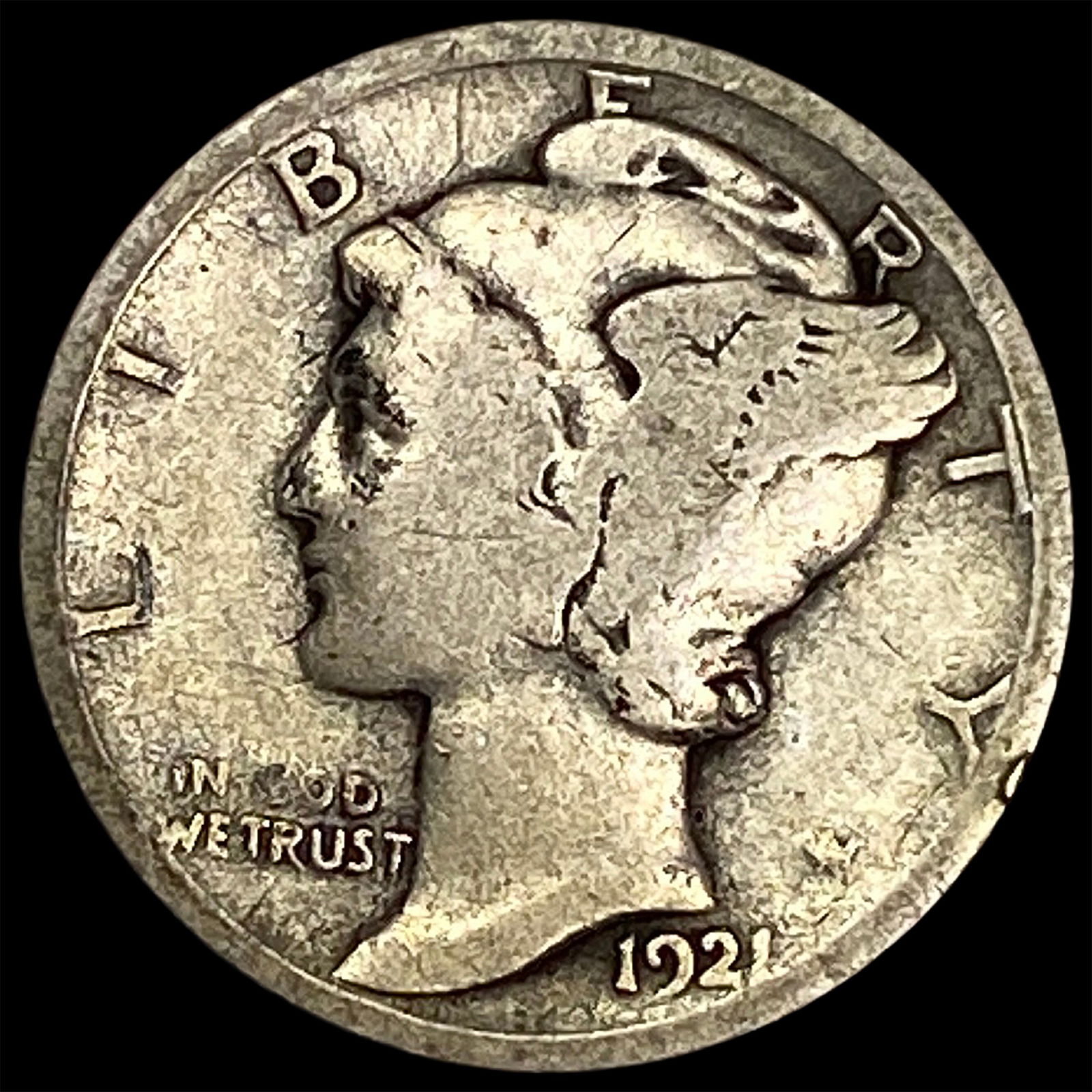 1921 Silver Mercury Dime NICELY CIRCULATED: 1921 Silver Mercury Dime NICELY CIRCULATED