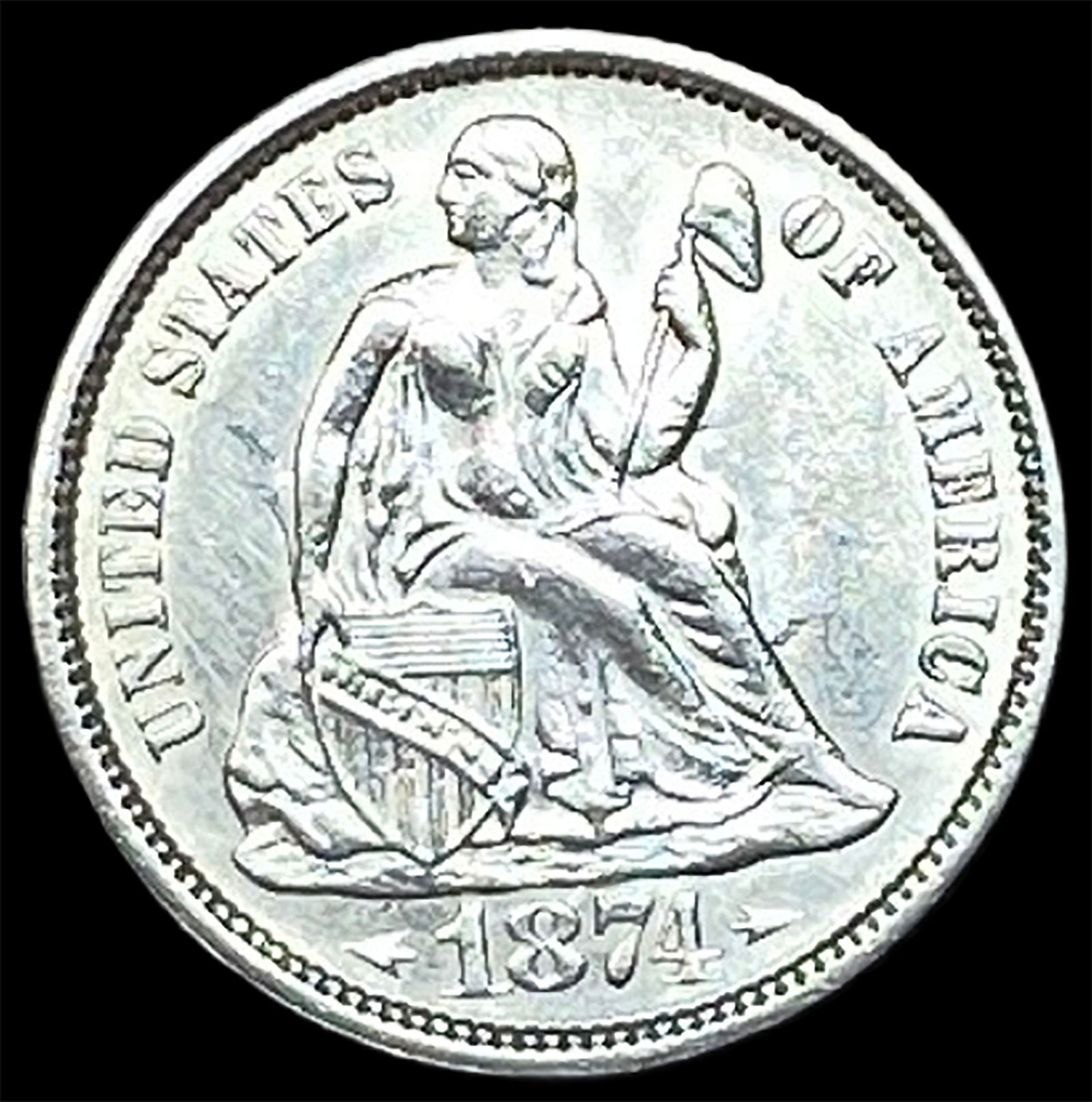 1874 Arrows Seated Liberty Dime UNCIRCULATED: 1874 Arrows Seated Liberty Dime UNCIRCULATED