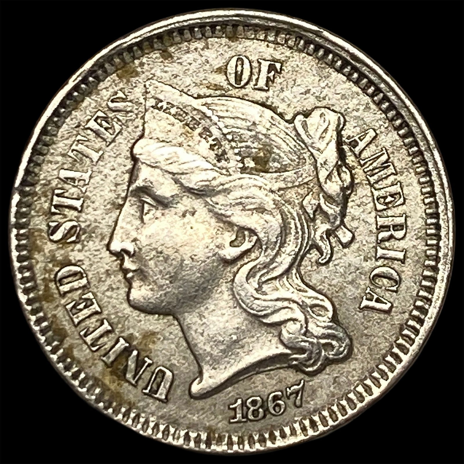 1867 Nickel Three-Cent Piece CLOSELY UNCIRCULATED (1 of 2)