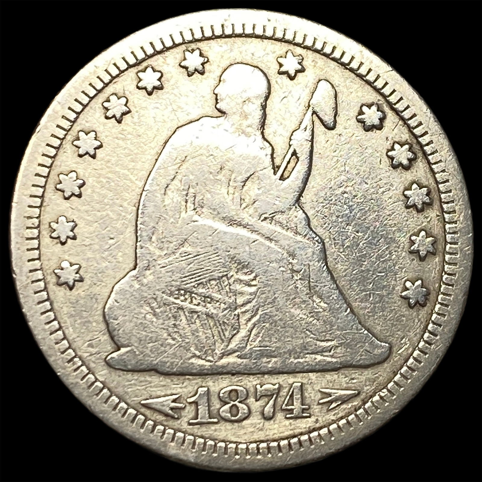 1874-S Silver Seated Liberty Quarter LIGHTLY CIRCULATED (1 of 2)