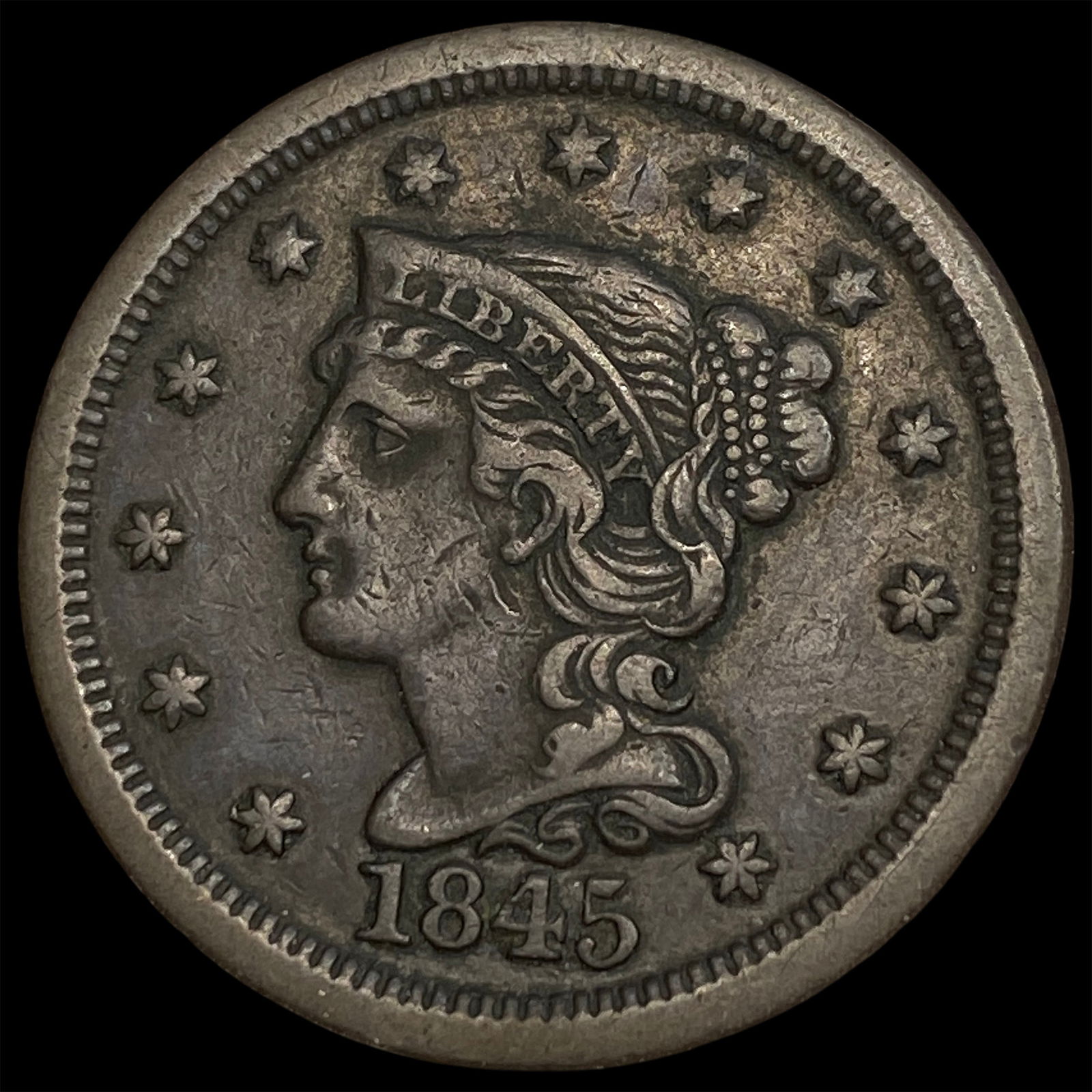 1845 Braided Hair Large Cent NEARLY UNCIRCULATED: 1845 Braided Hair Large Cent NEARLY UNCIRCULATED