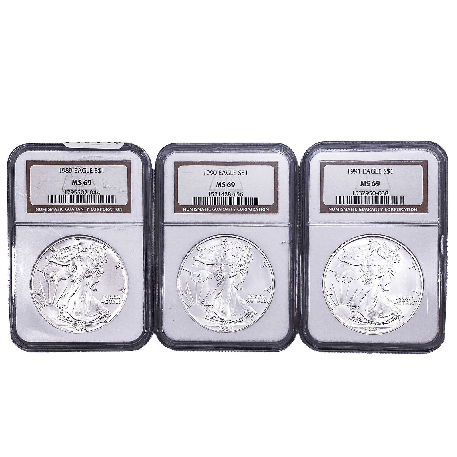 [3 Coins] 1989-1991 Silver Eagle NGC MS69: [3 Coins] 1989-1991 Silver Eagle NGC MS69