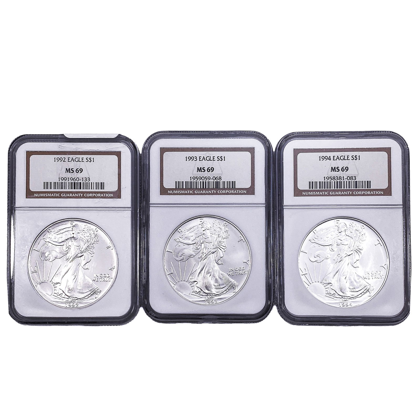 [3 Coins] 1992-1994 Silver Eagle NGC MS69 (1 of 2)