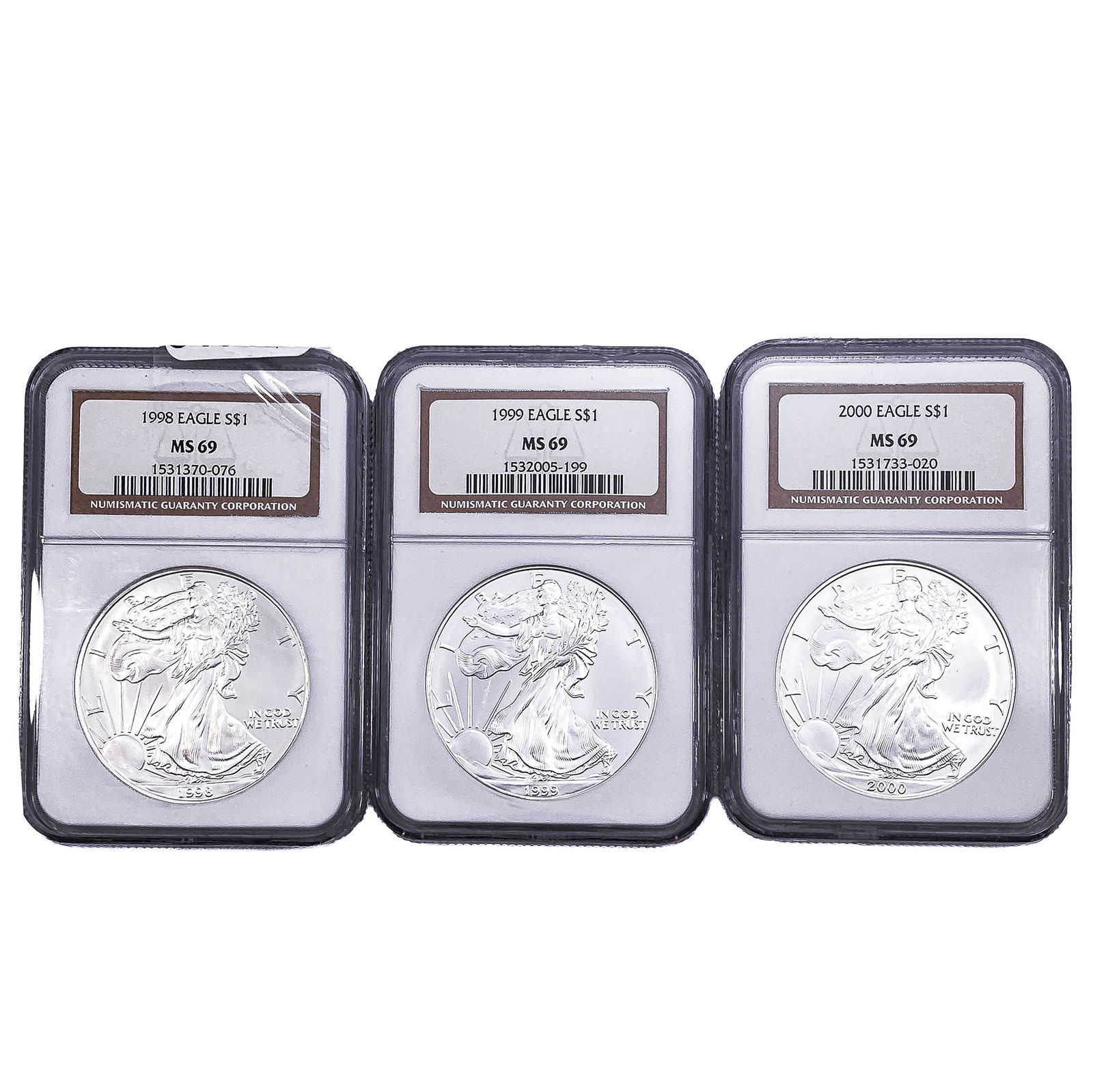 [3 Coins] 1998-2000 Silver Eagle NGC MS69: [3 Coins] 1998-2000 Silver Eagle NGC MS69