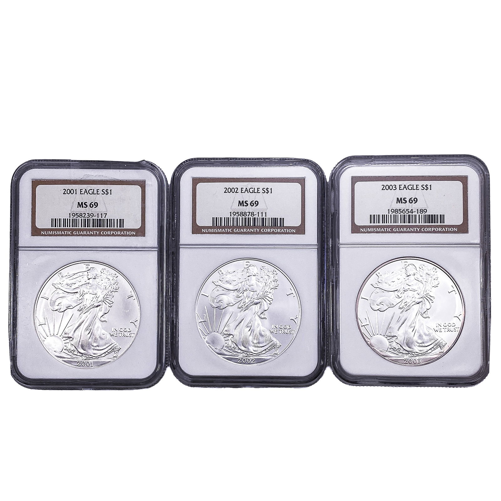 [3 Coins] 2001-2003 Silver Eagle NGC MS69: [3 Coins] 2001-2003 Silver Eagle NGC MS69