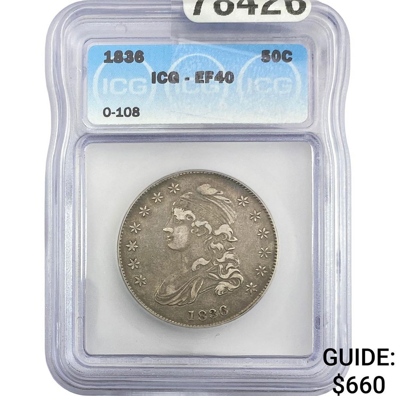 1836 Capped Bust Half Dollar ICG EF40: 1836 Capped Bust Half Dollar ICG EF40