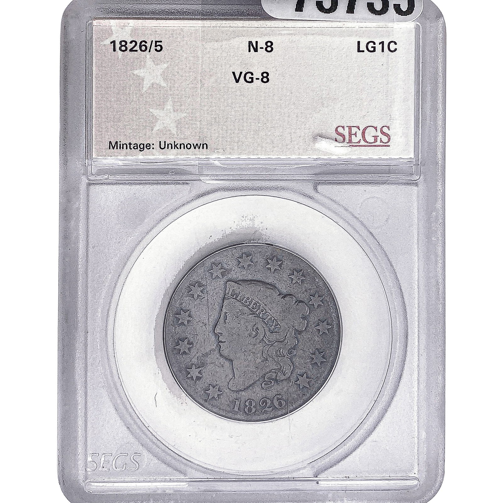 1826 Coronet Head Large Cent SEGS VG8: 1826 Coronet Head Large Cent SEGS VG8