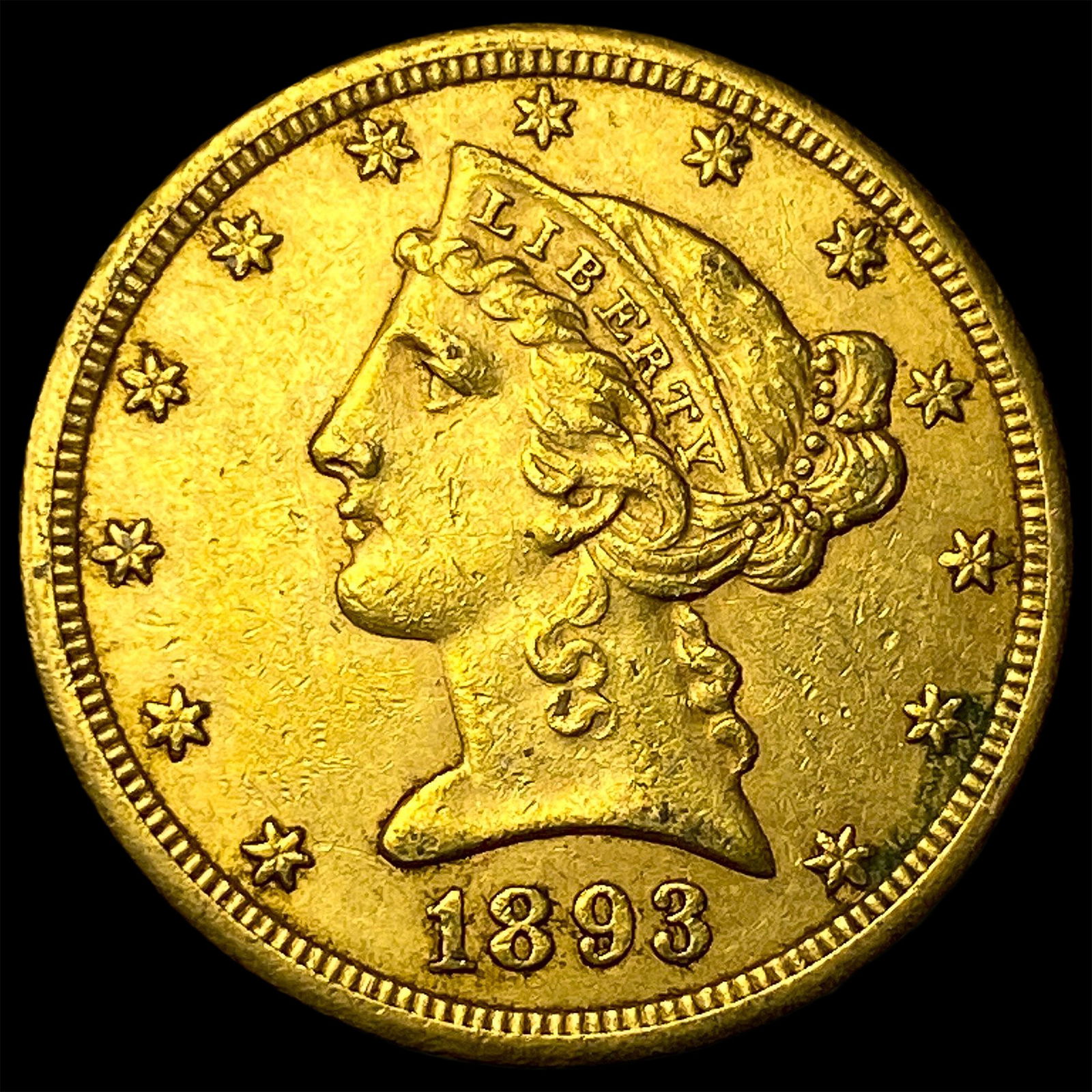 1893-S Gold $5 Half Eagle CLOSELY UNCIRCULATED: 1893-S Gold $5 Half Eagle CLOSELY UNCIRCULATED