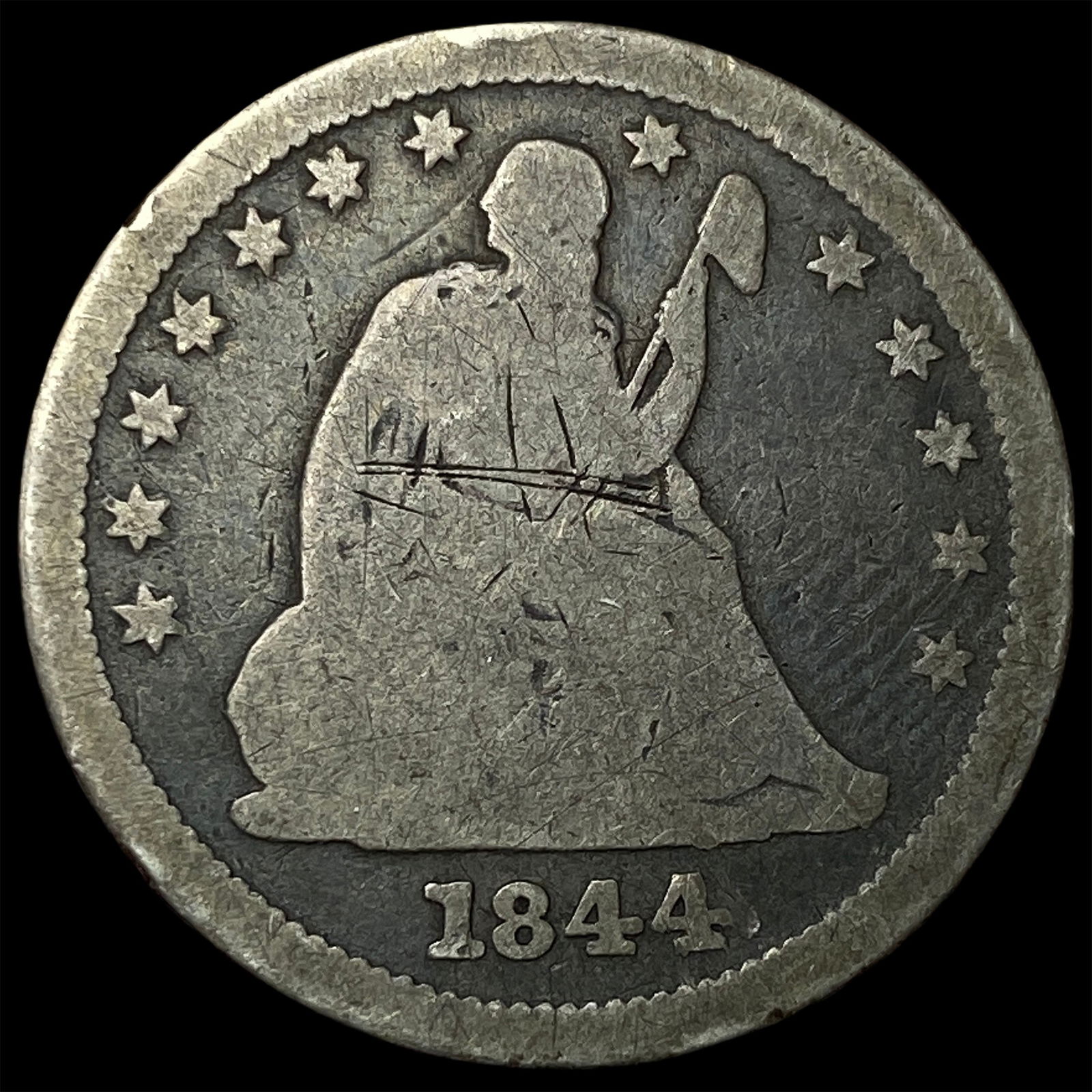 1844-O Silver Seated Liberty Quarter NICELY CIRCULATED: 1844-O Silver Seated Liberty Quarter NICELY CIRCULATED