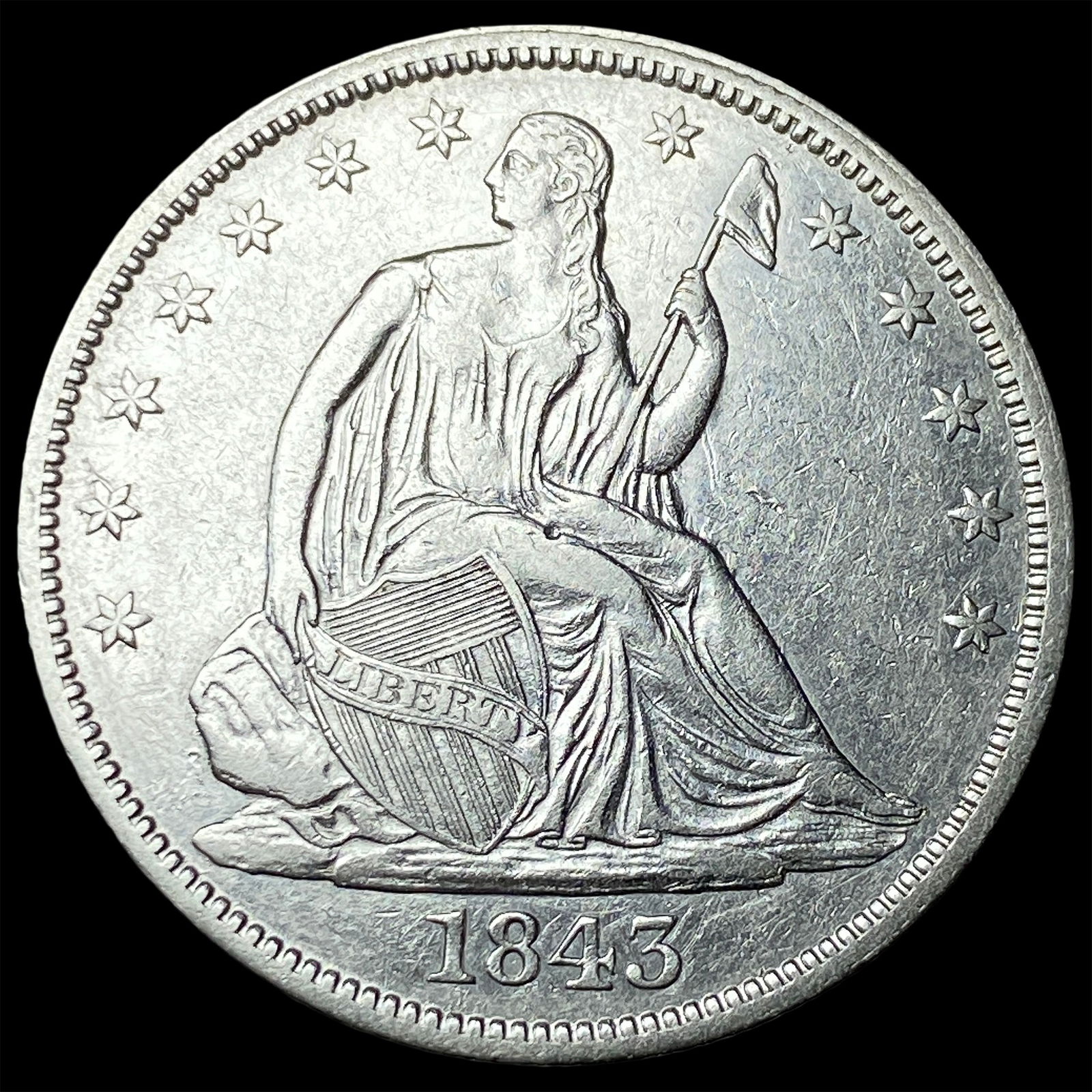 1843 Silver Half Dollar (Seated Liberty) CLOSELY UNCIRCULATED: 1843 Silver Half Dollar (Seated Liberty) CLOSELY UNCIRCULATED