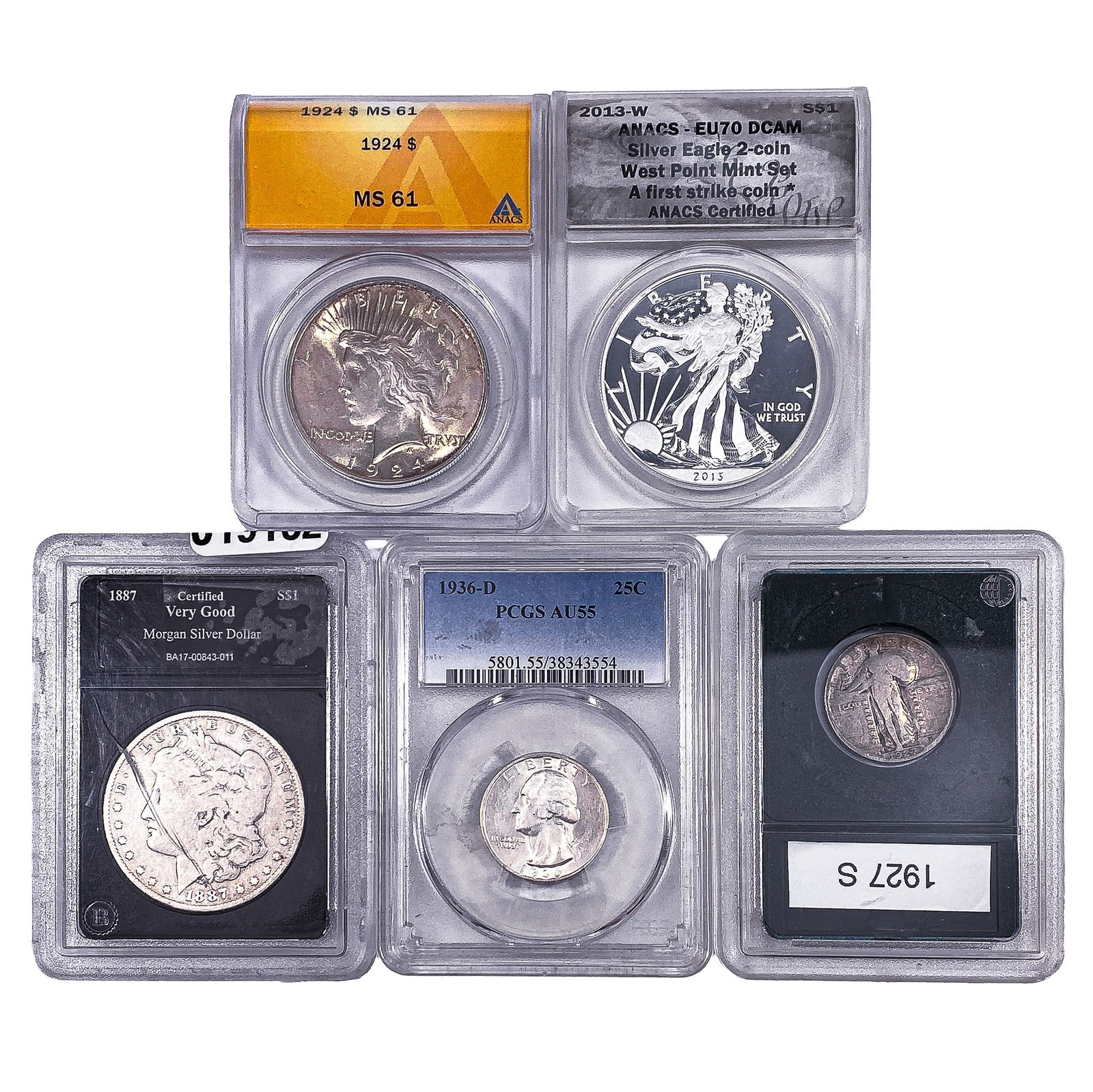 [5 Coins] 1887-2013 U.S. Silver Coin Lot 25C/$1 (1 of 2)