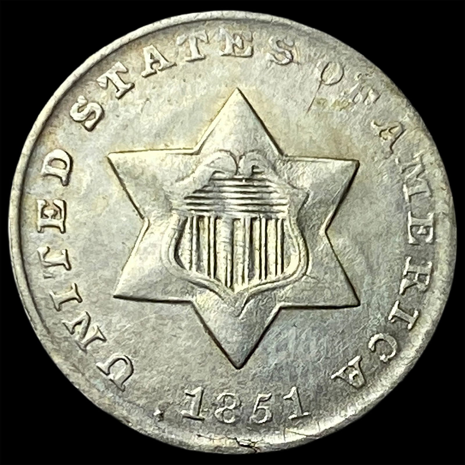 1851 Silver Three-Cent Piece UNCIRCULATED: 1851 Silver Three-Cent Piece UNCIRCULATED