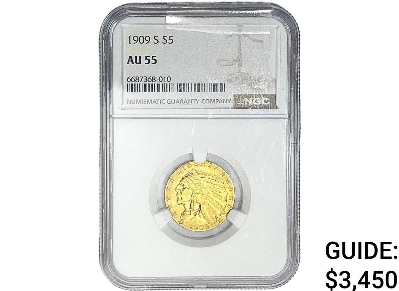 1909-S $5 Gold Half Eagle NGC AU55 (1 of 2)