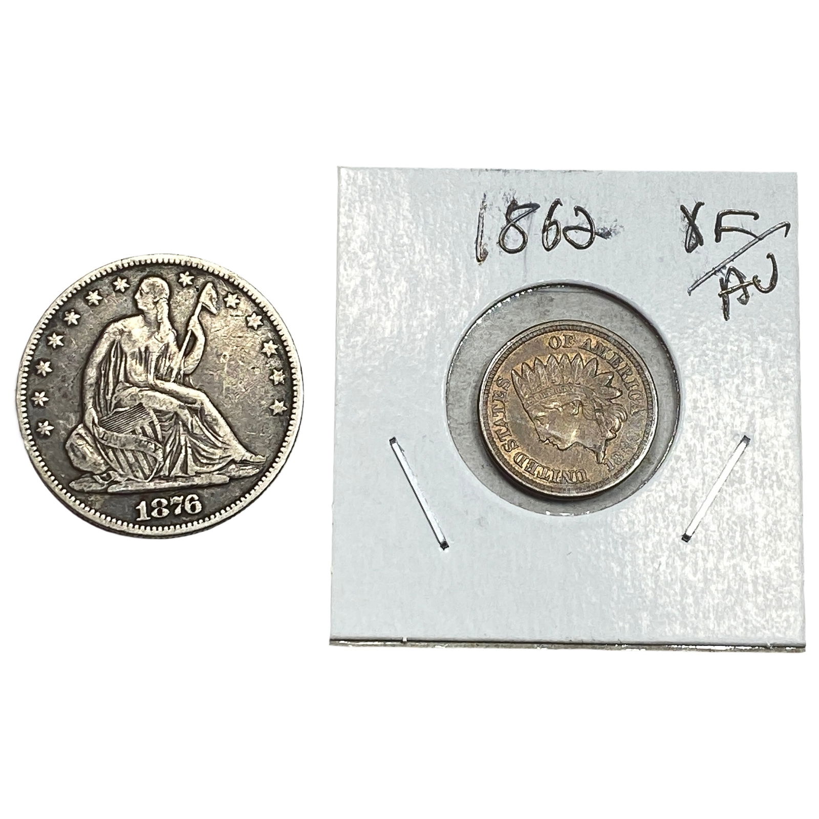 [2 Coins ]1862-1876 U.S. Penny& Half Dollar (1 of 2)