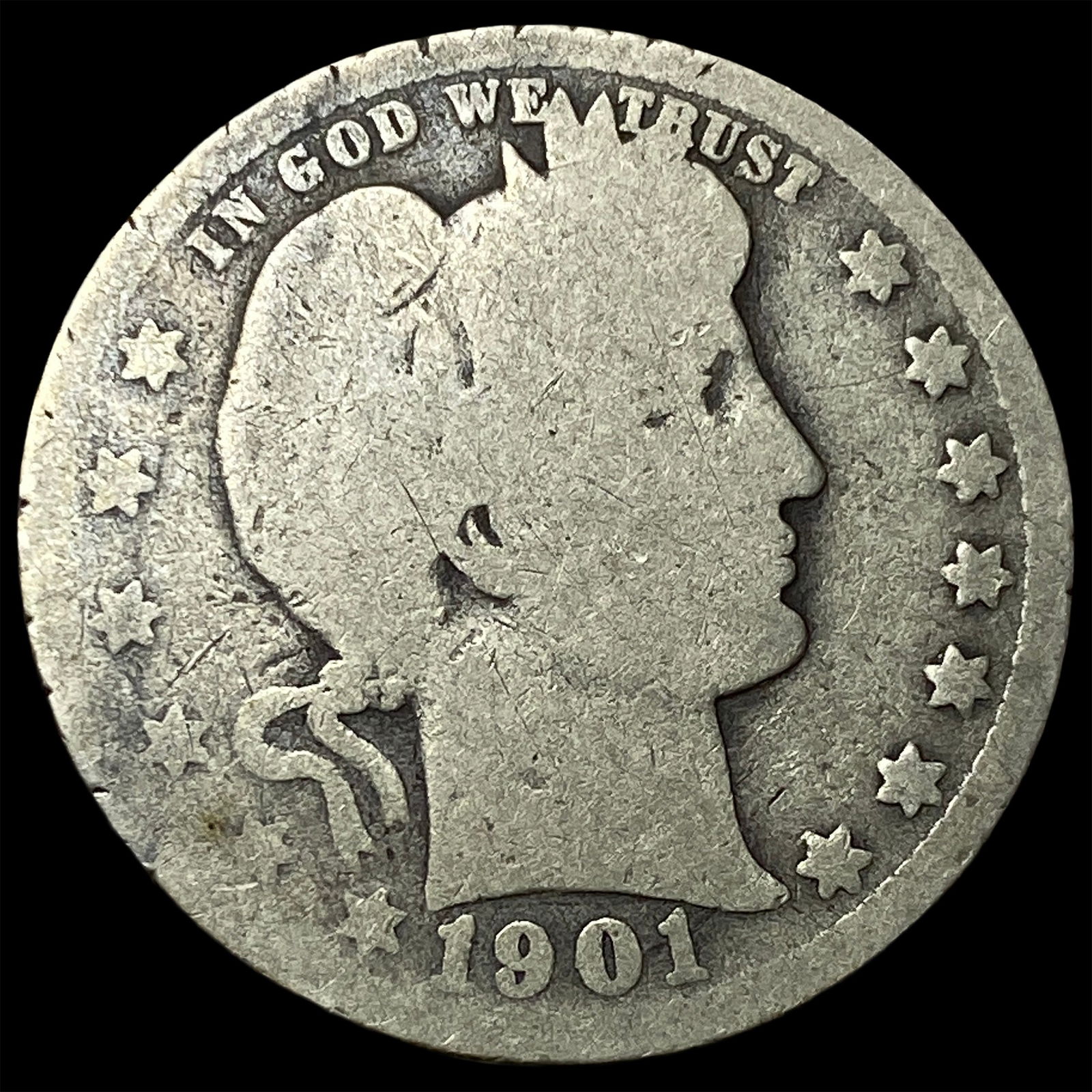 1901-O Silver Barber Quarter NICELY CIRCULATED: 1901-O Silver Barber Quarter NICELY CIRCULATED