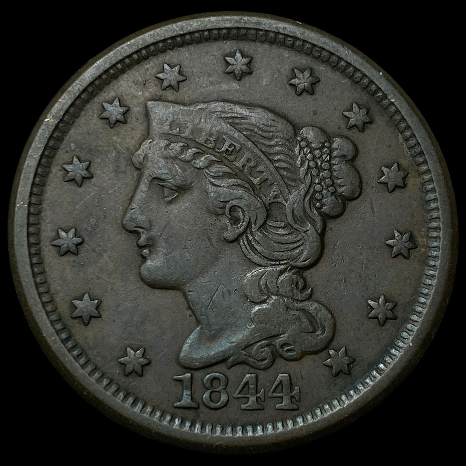 1844 Braided Hair Large Cent ABOUT UNCIRCULATED: 1844 Braided Hair Large Cent ABOUT UNCIRCULATED