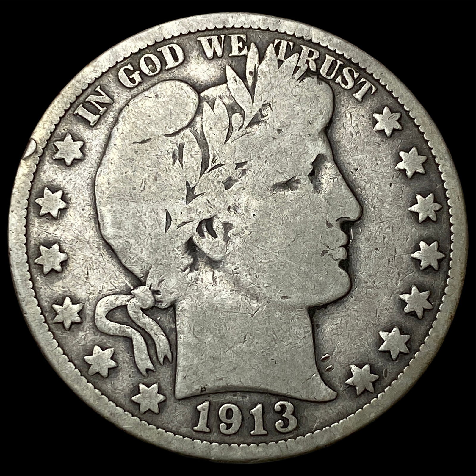 1913-S Silver Barber Half Dollar NICELY CIRCULATED: 1913-S Silver Barber Half Dollar NICELY CIRCULATED
